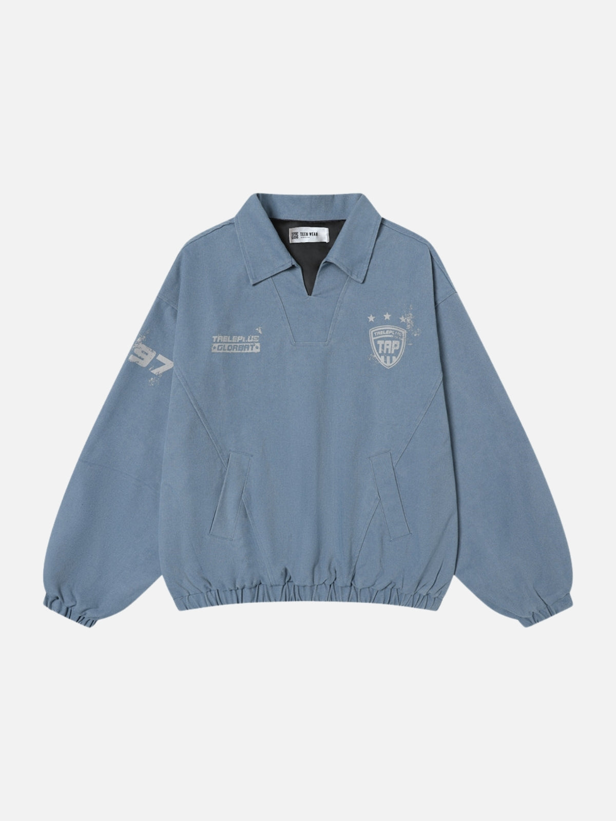 GLORBAT - Oversized Print Polo Jacket Blue | Teenwear.eu