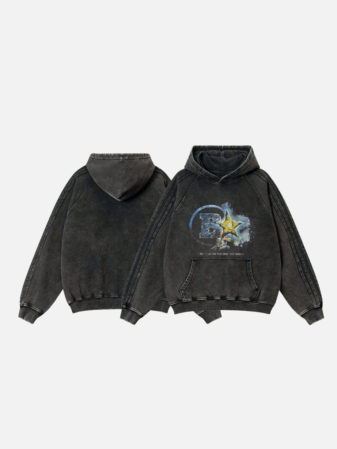 BORAR - Oversized Print Hoodie Washed Black | Teenwear.eu