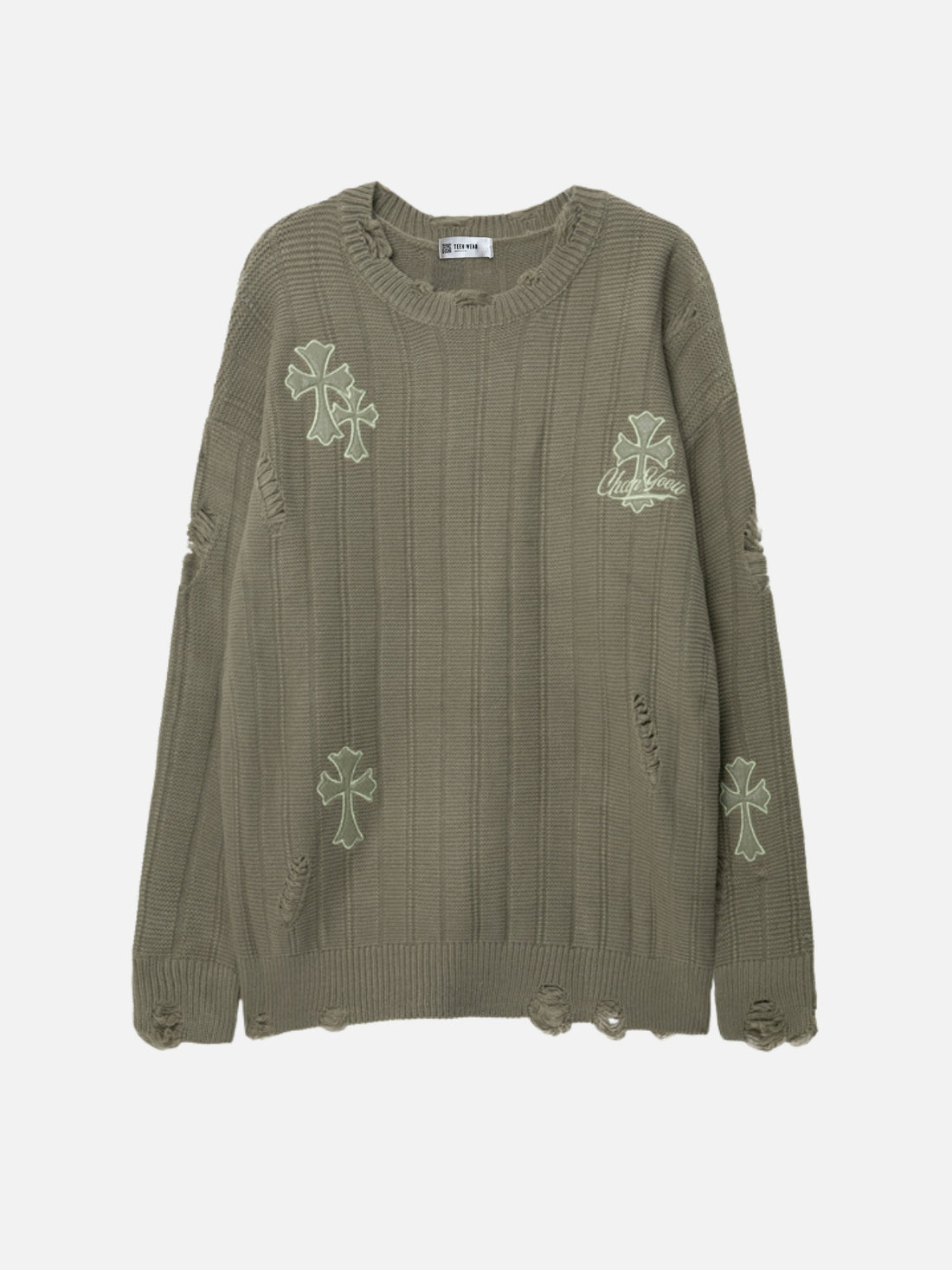 CROSSY - Oversized Embroidered Sweater Green | Teenwear.eu