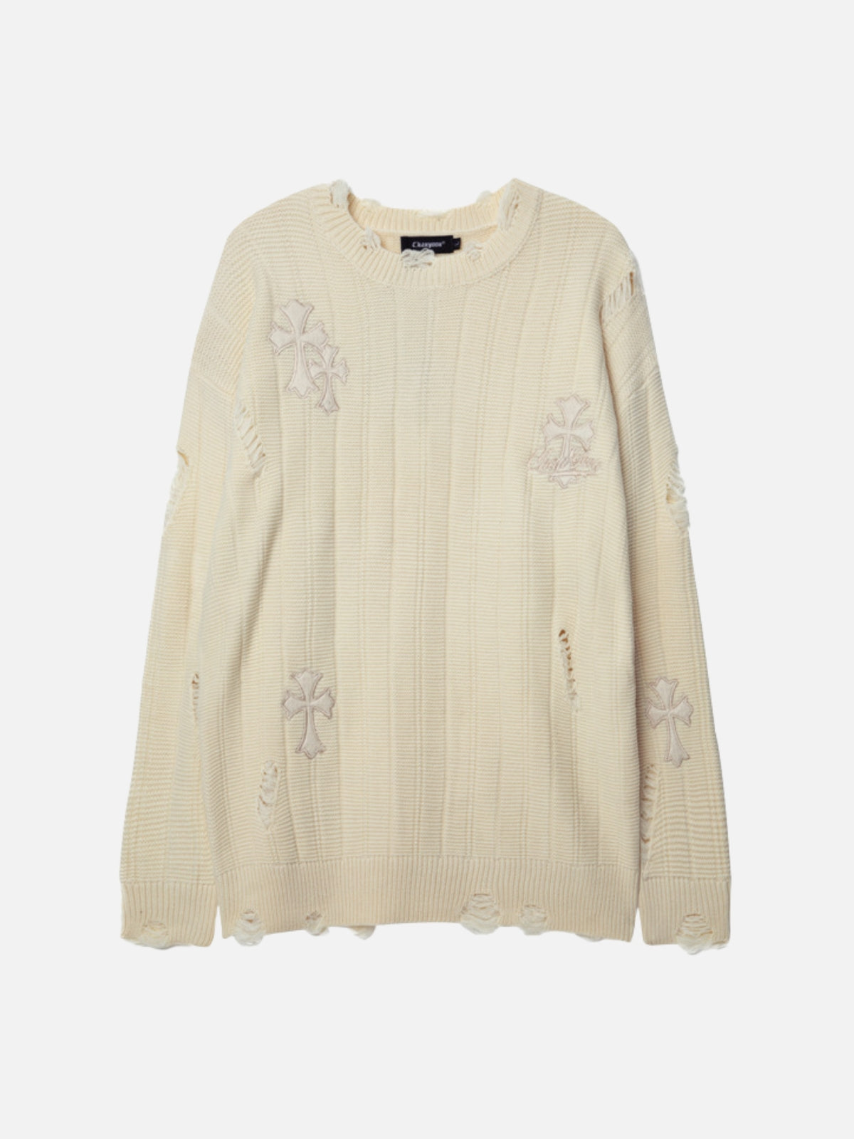 CROSSY - Oversized Embroidered Sweater Beige | Teenwear.eu