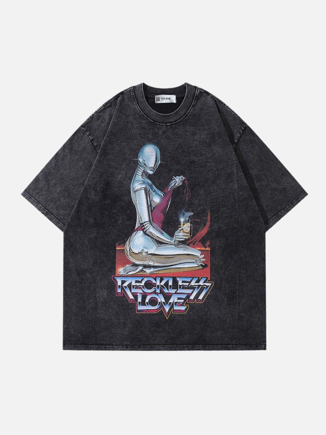 RECKLESS LOVE - Oversized Print T-shirt Washed Black | Teenwear.eu