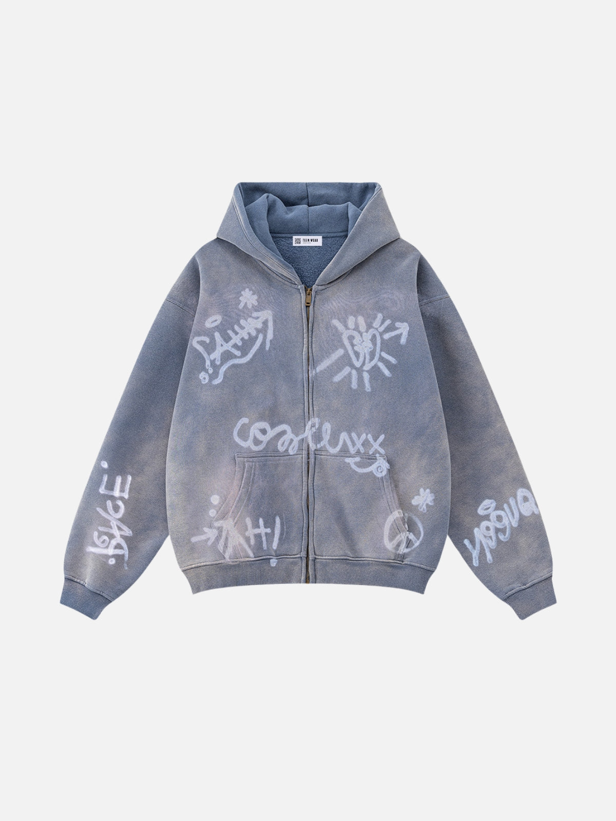 SYMBOLIKA - Oversized Print Zip Up Hoodie Blue | Teenwear.eu