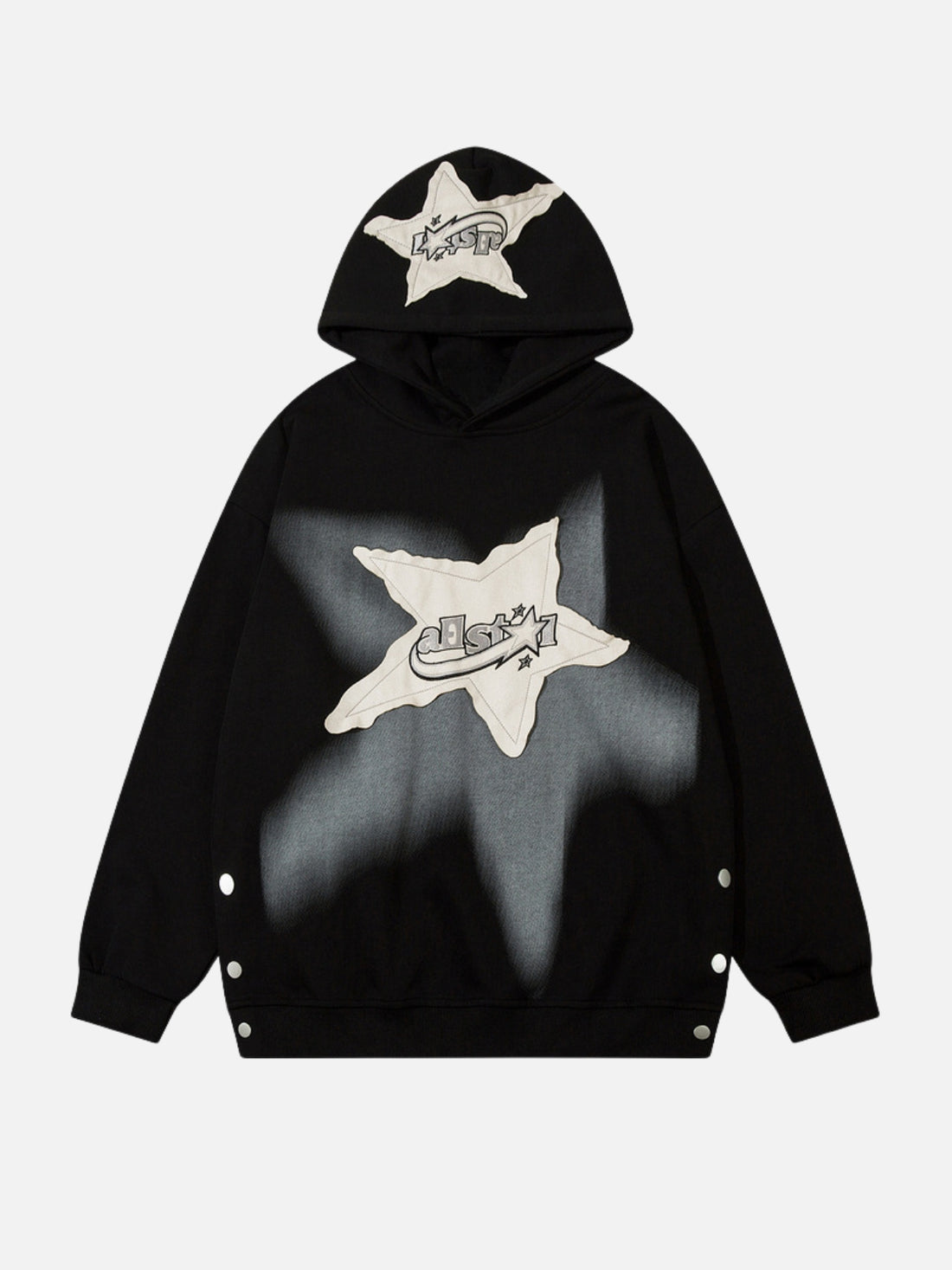 STAR PATCH - Oversized Embroidered Hoodie Black | Teenwear.eu