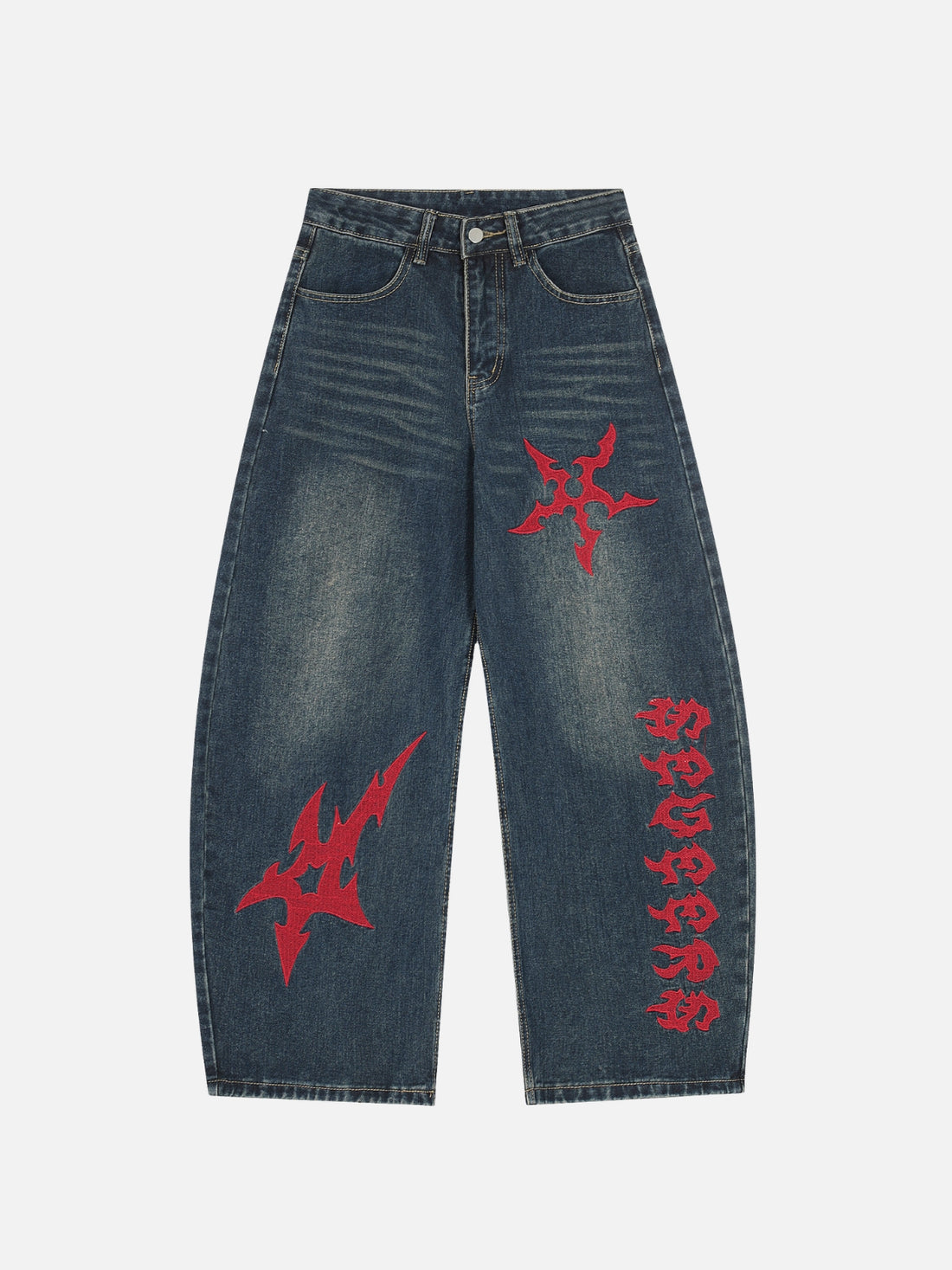 SPINNER - Baggy Embroidered Graphic Jeans Blue | Teenwear.eu