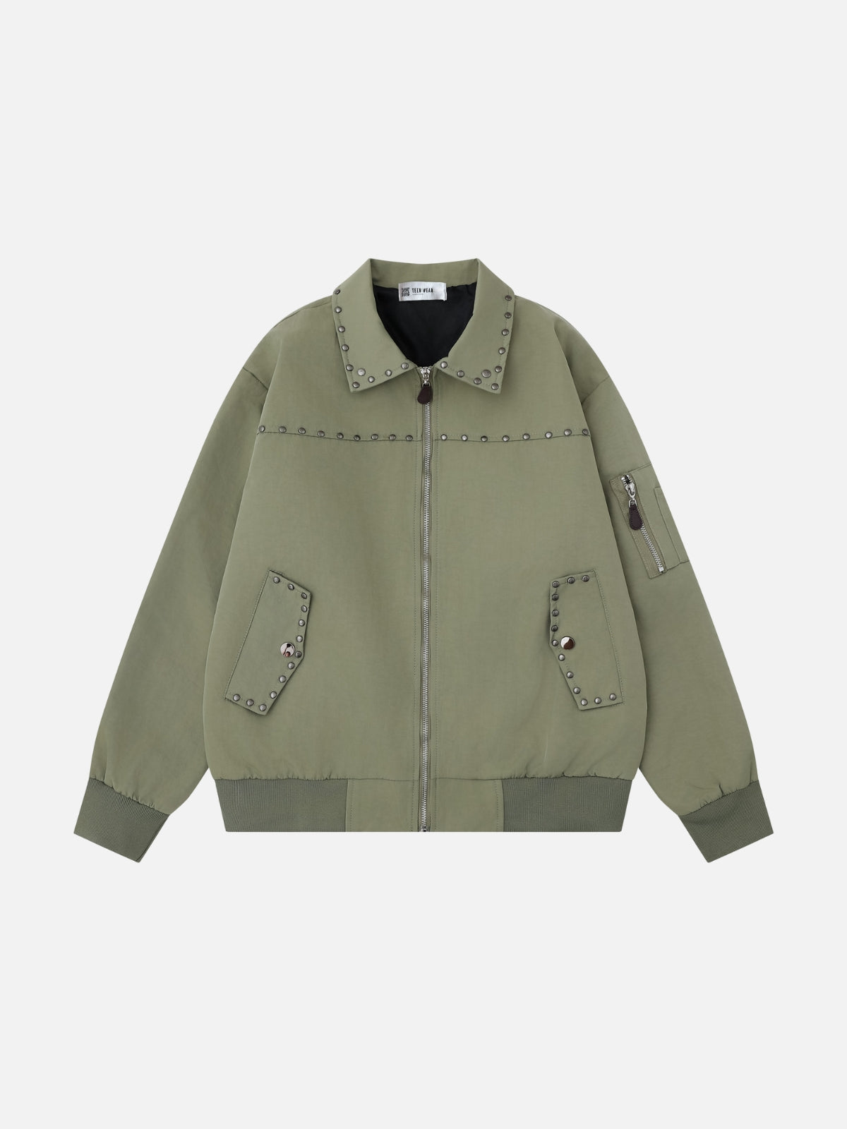 STUDSY - Oversized Embroidered Jacket Green | Teenwear.eu