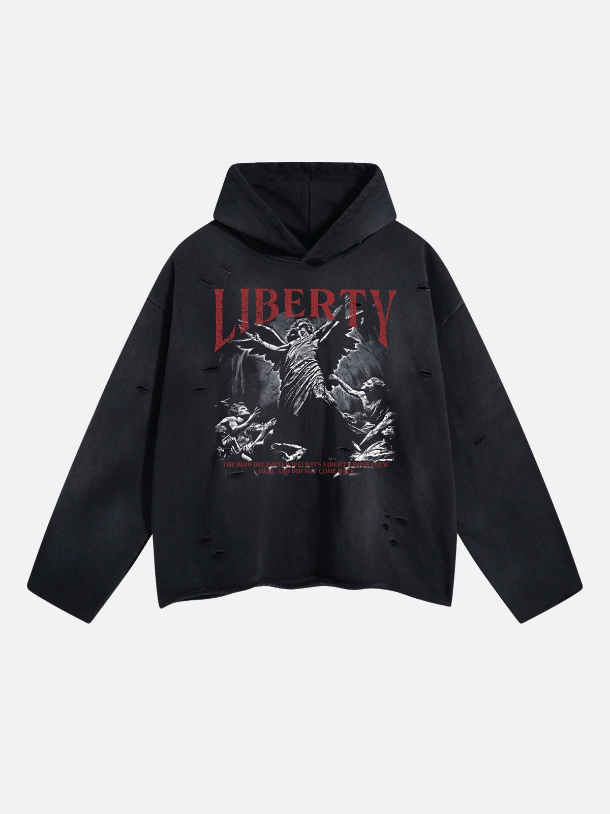 LIBERTY - Oversized Cropped Print Hoodie Washed Black | Teenwear.eu
