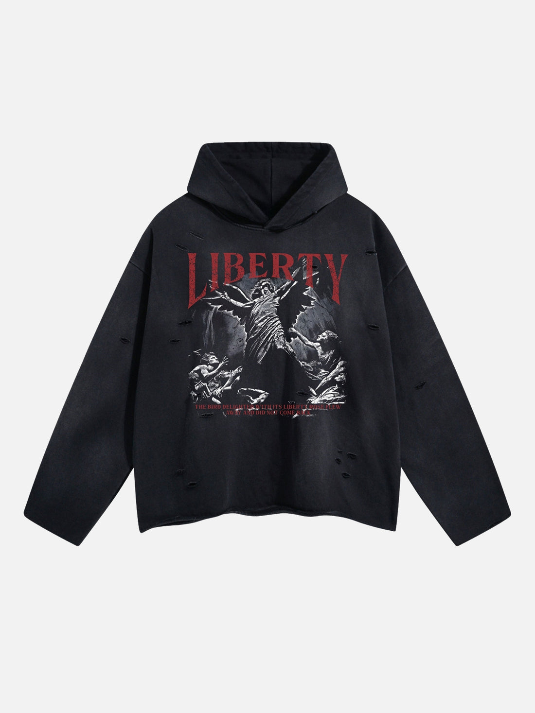 LIBERTY - Oversized Cropped Print Hoodie Washed Black | Teenwear.eu