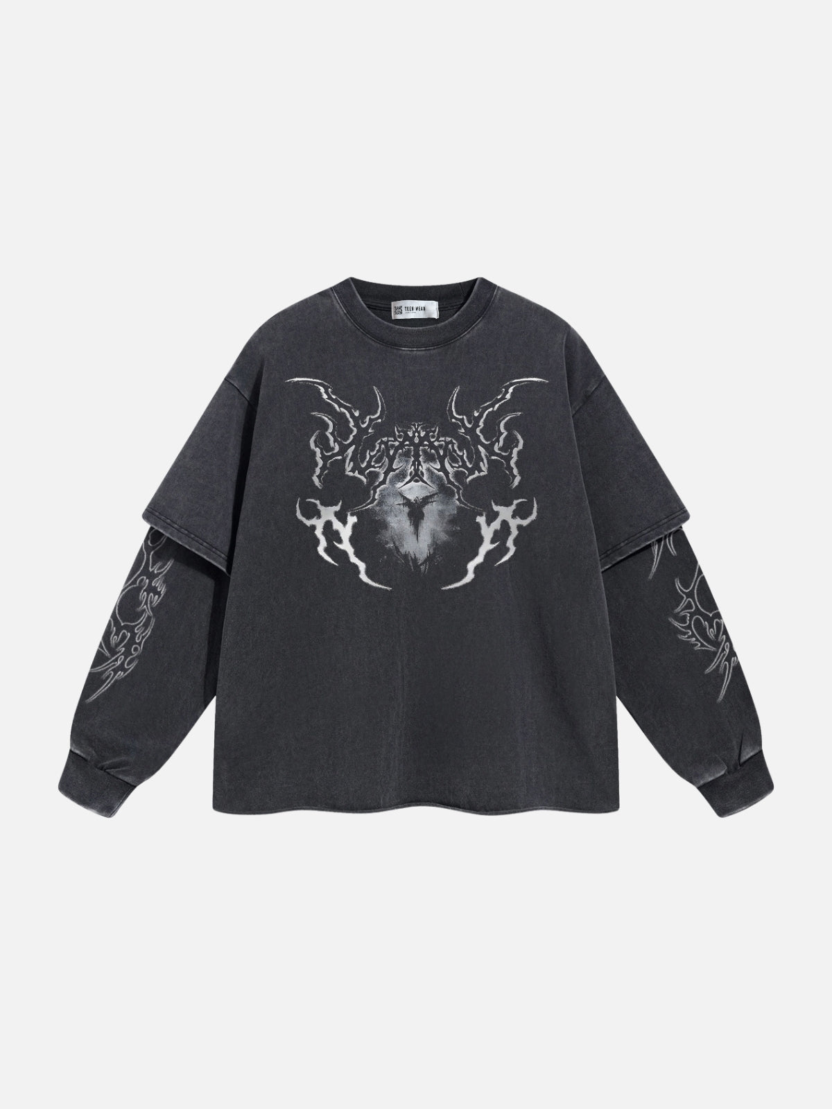 WINGLETS - Oversized Print Long Sleeved T-Shirt Washed Black | Teenwear.eu