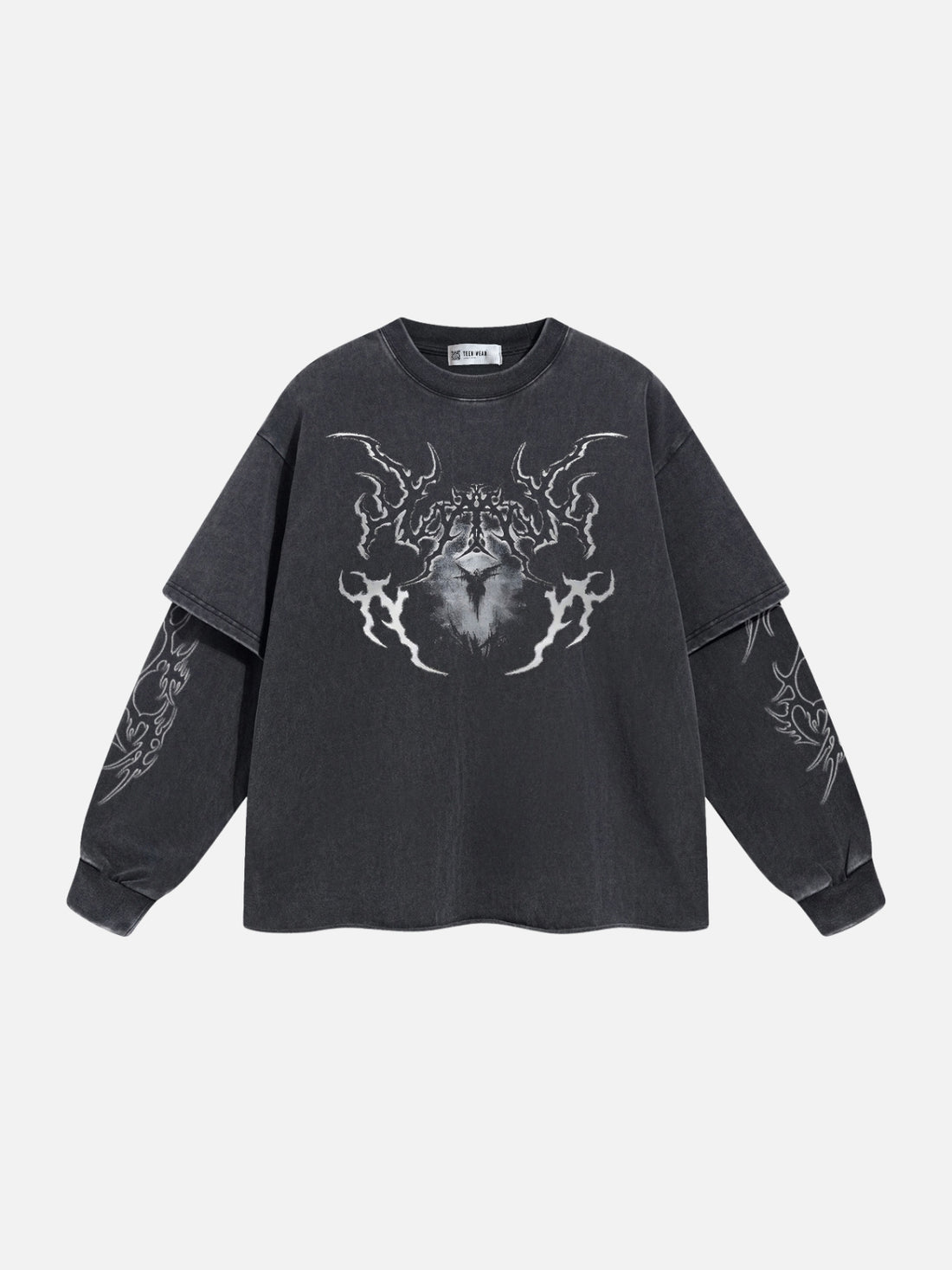 WINGLETS - Oversized Print Long Sleeved T-Shirt Washed Black | Teenwear.eu