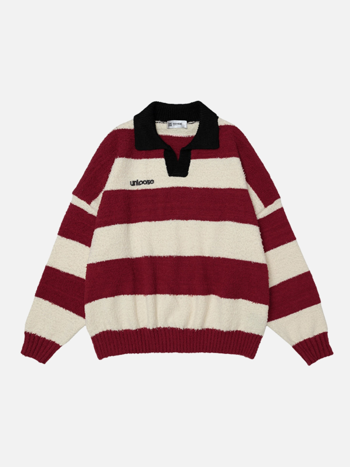 UNLOOSE - Oversized Embroidered Sweater Polo Red | Teenwear.eu