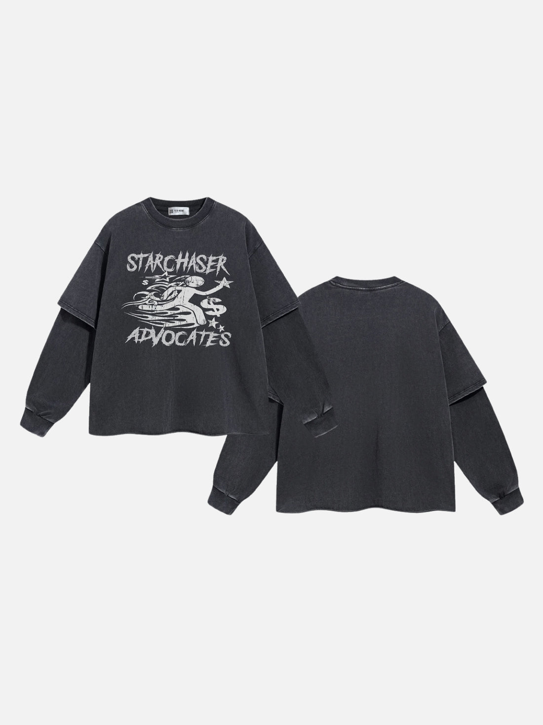 STARCHASER - Oversized Print Long Sleeved T-Shirt Washed Black | Teenwear.eu