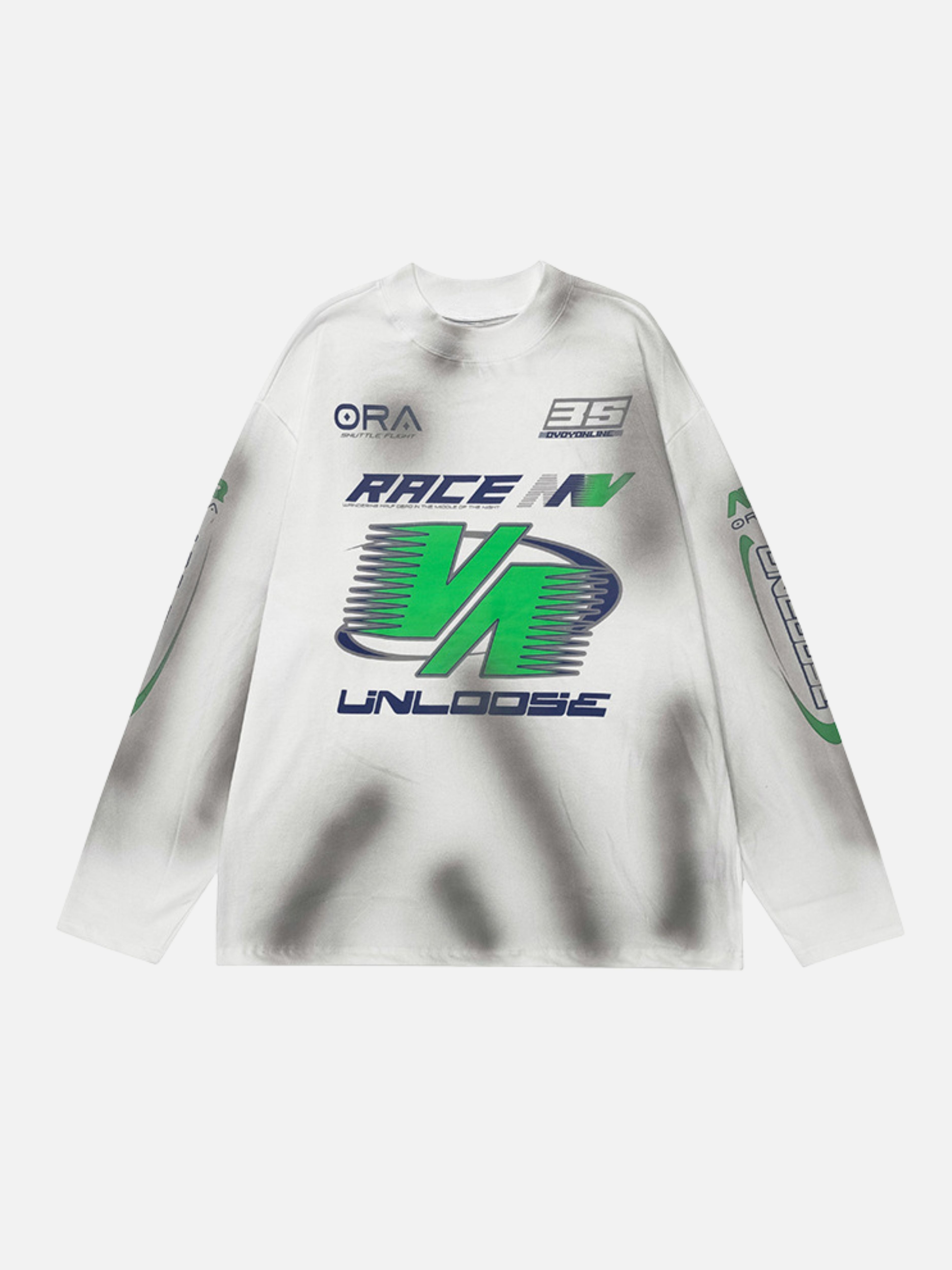RACE IN - Oversized Print Long Sleeved T-Shirt White | Teenwear.eu
