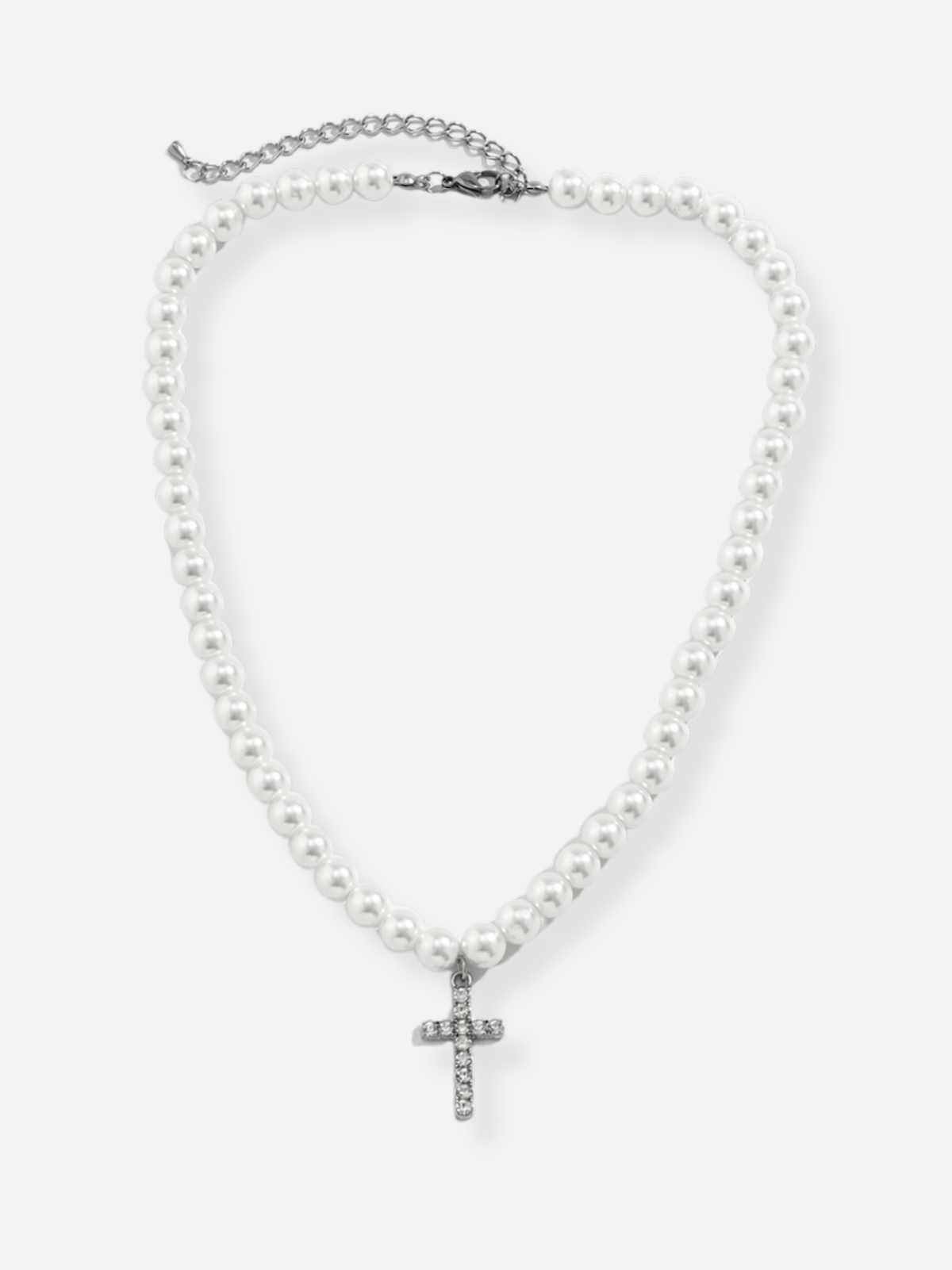 PEARL CROSS - Pearls Imitation Necklace White 45-52 cm | Teenwear.eu