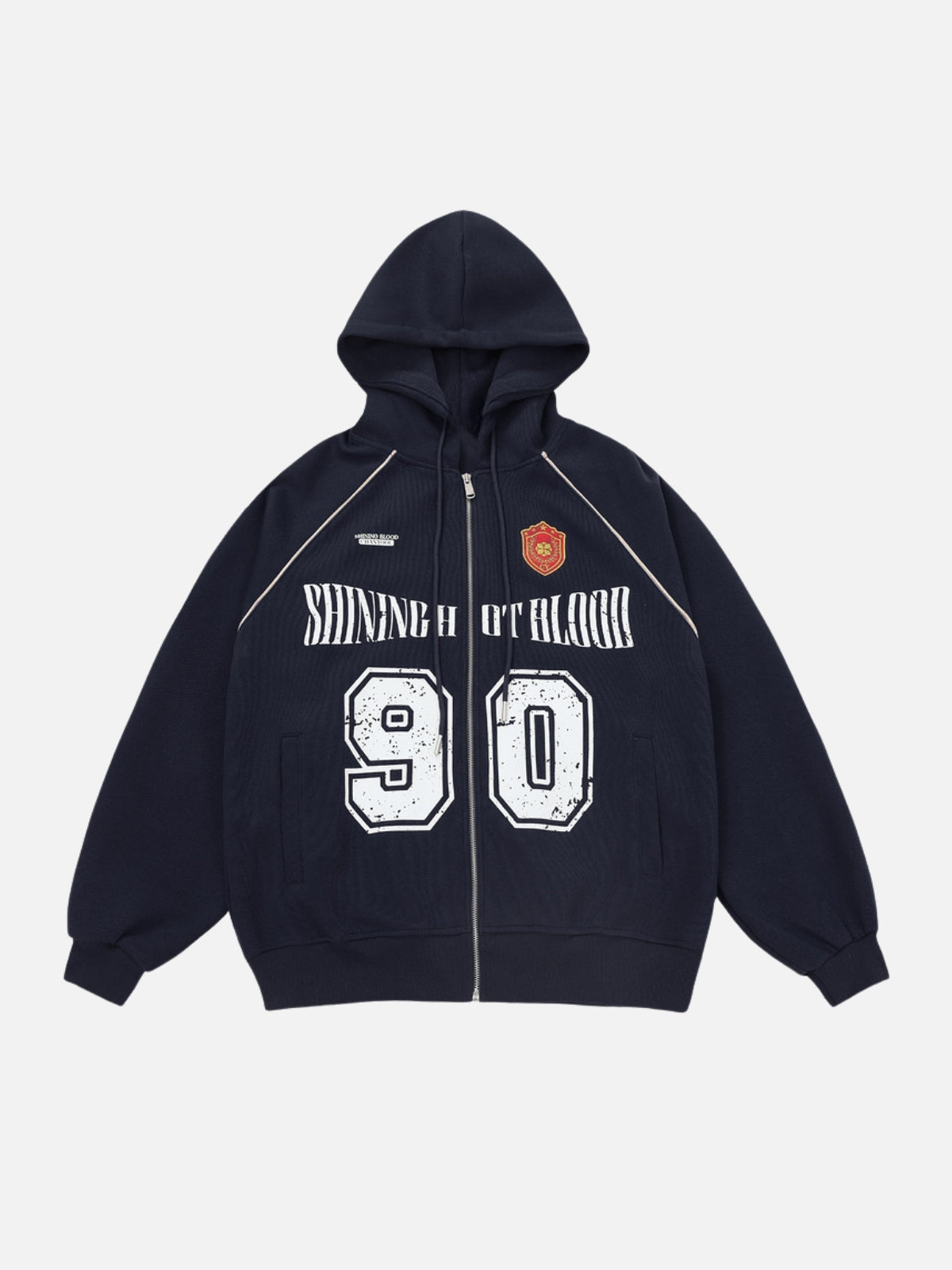 SHINING HOT - Oversized Print Zip Up Hoodie Blue | Teenwear.eu