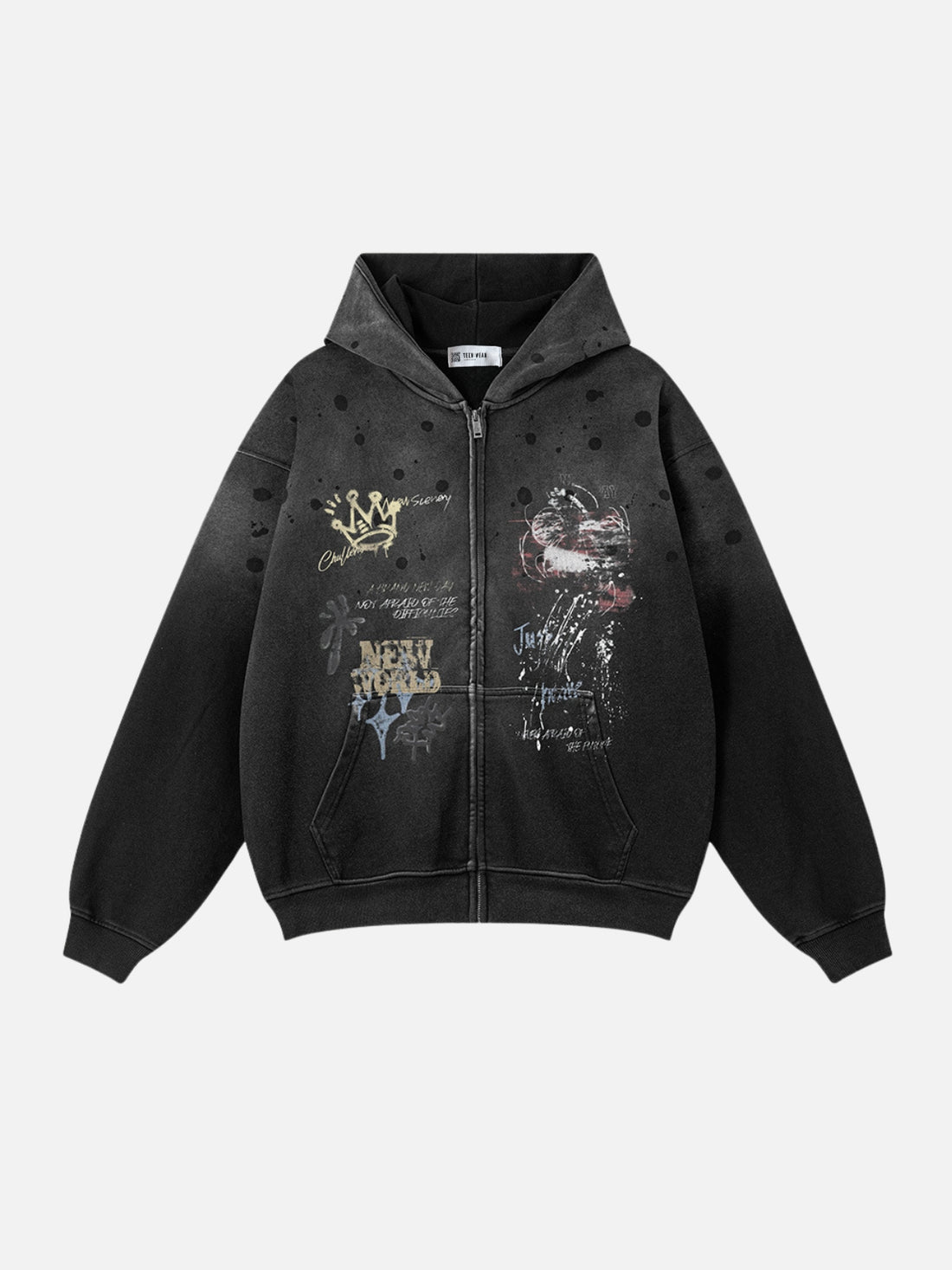 KINGRESS - Oversized Print Zip Up Hoodie Black | Teenwear.eu