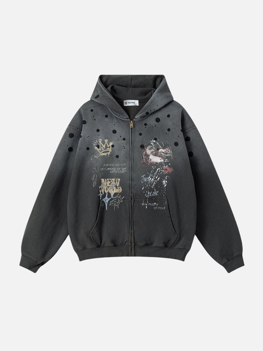 KINGRESS - Oversized Print Zip Up Hoodie Black | Teenwear.eu