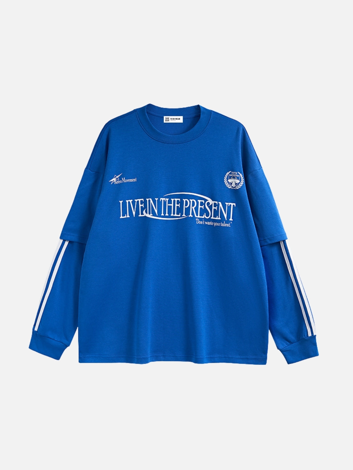 THE PRESENT - Oversized Graphic Long Sleeve T-Shirt Blue | Teenwear.eu