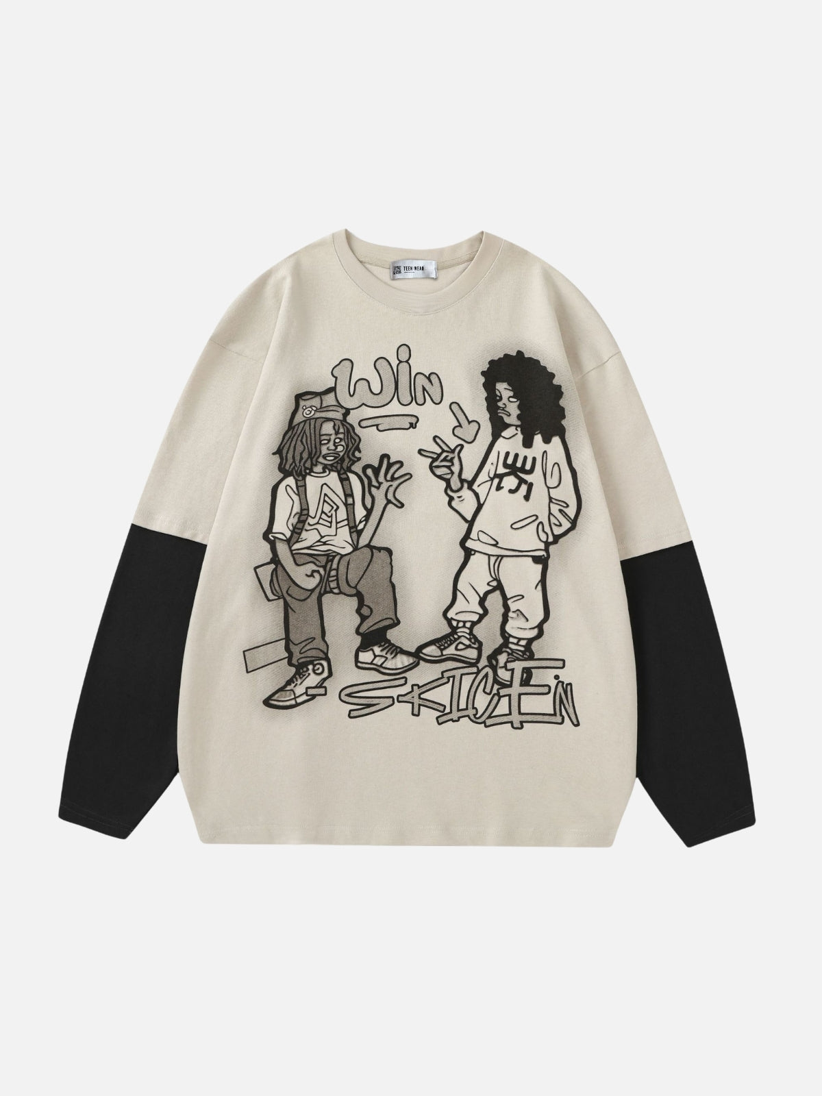 WINCEN - Oversized Print Long Sleeved T-Shirt Beige | Teenwear.eu