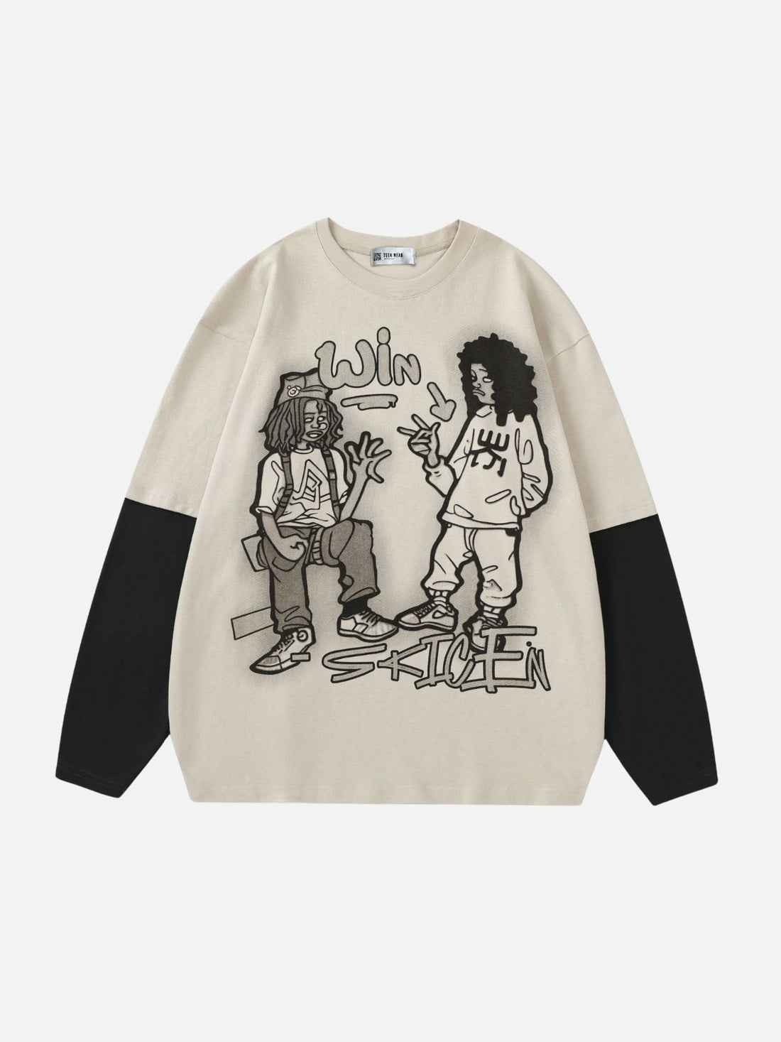 WINCEN - Oversized Print Long Sleeved T-Shirt Beige | Teenwear.eu