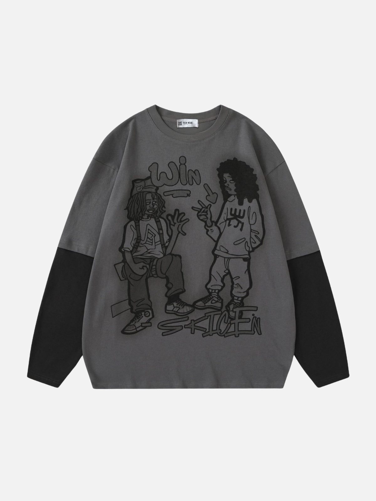 WINCEN - Oversized Print Long Sleeved T-Shirt Grey | Teenwear.eu