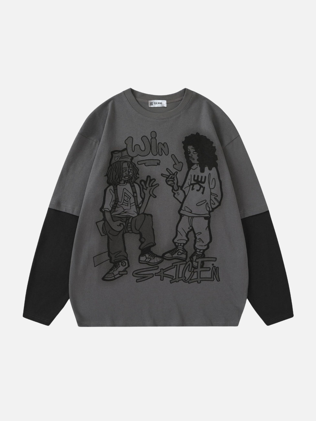 WINCEN - Oversized Print Long Sleeved T-Shirt Beige | Teenwear.eu