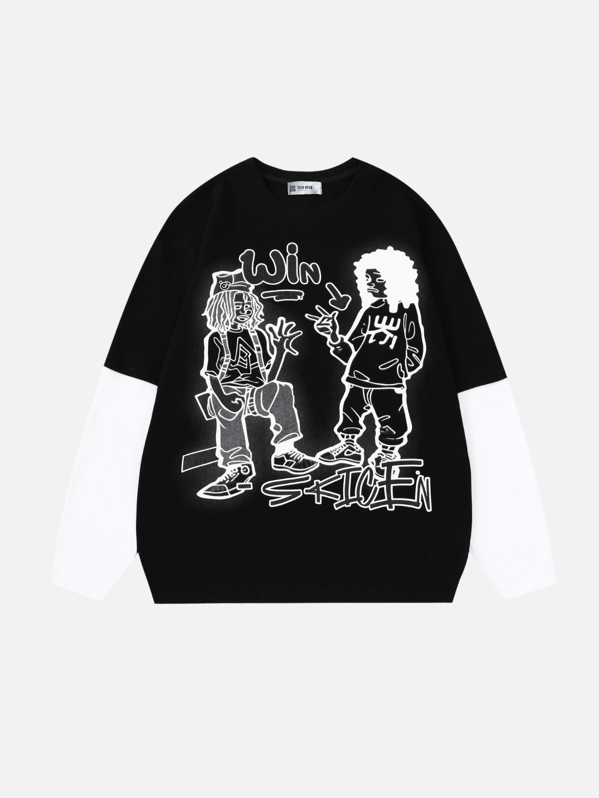 WINCEN - Oversized Print Long Sleeved T-Shirt Black | Teenwear.eu