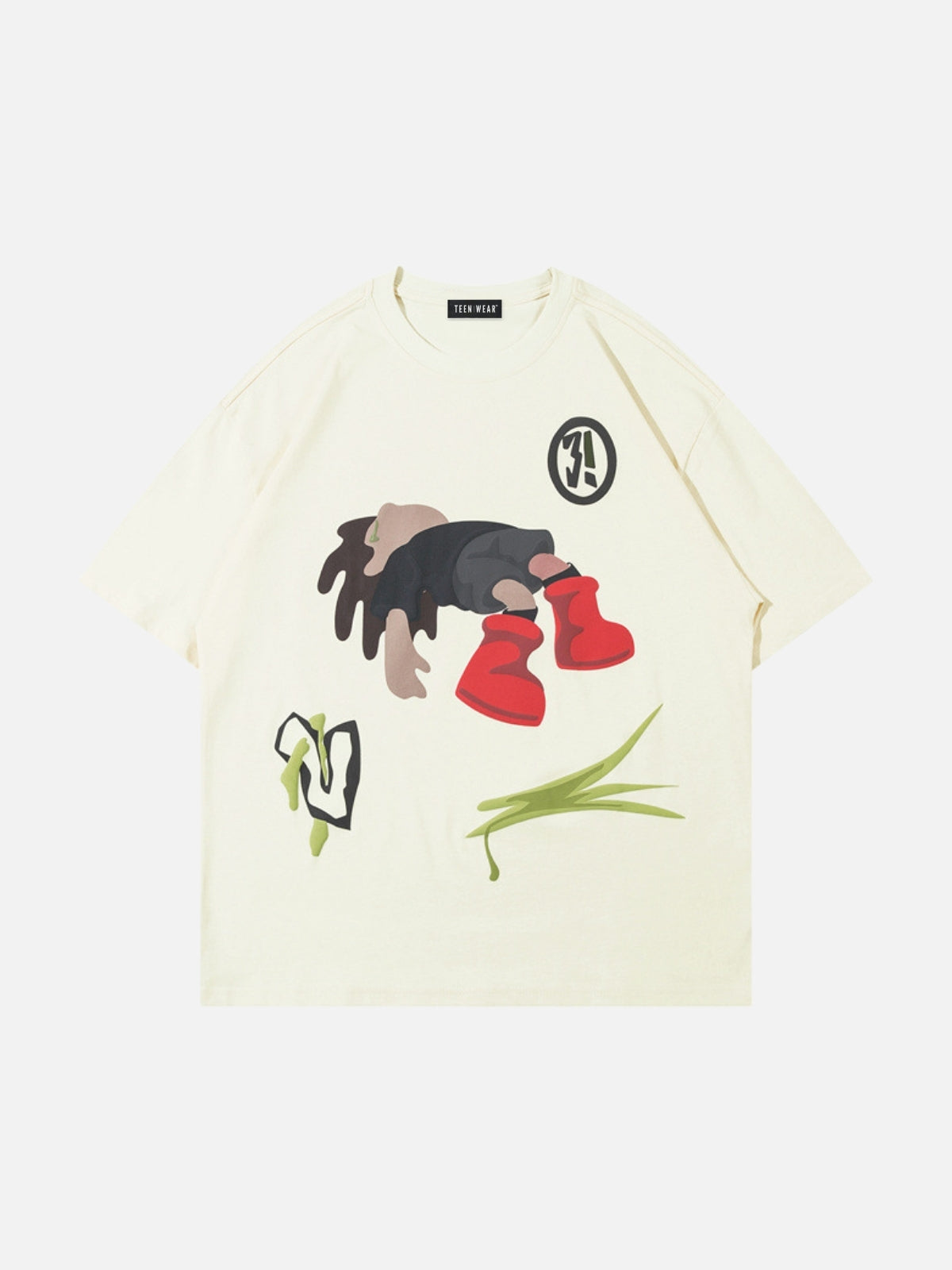 FALLEN - Oversized Print T-Shirt Beige | Teenwear.eu