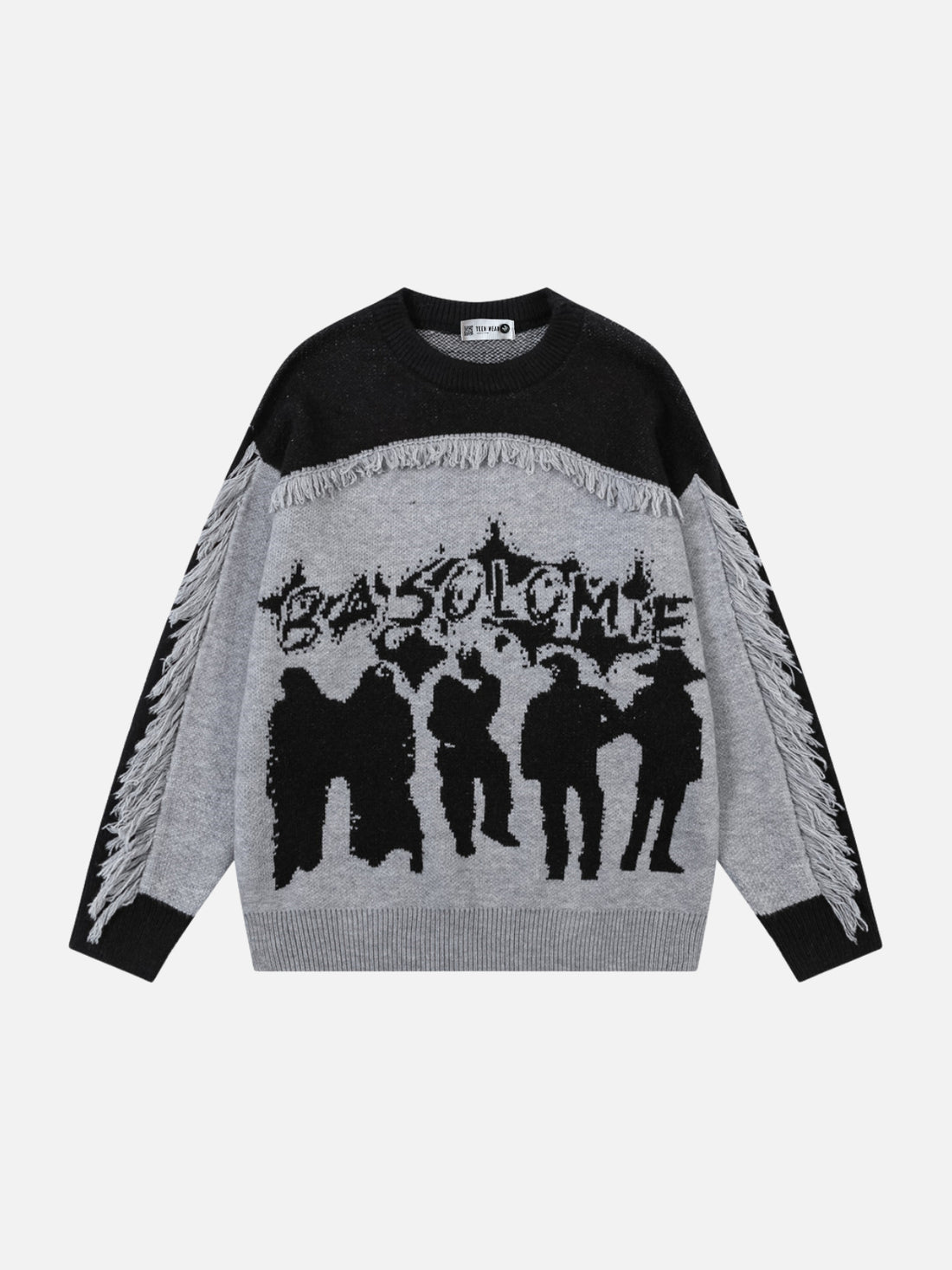 BASOLOME - Oversized Graphic Embroidered Sweater Grey | Teenwear.eu