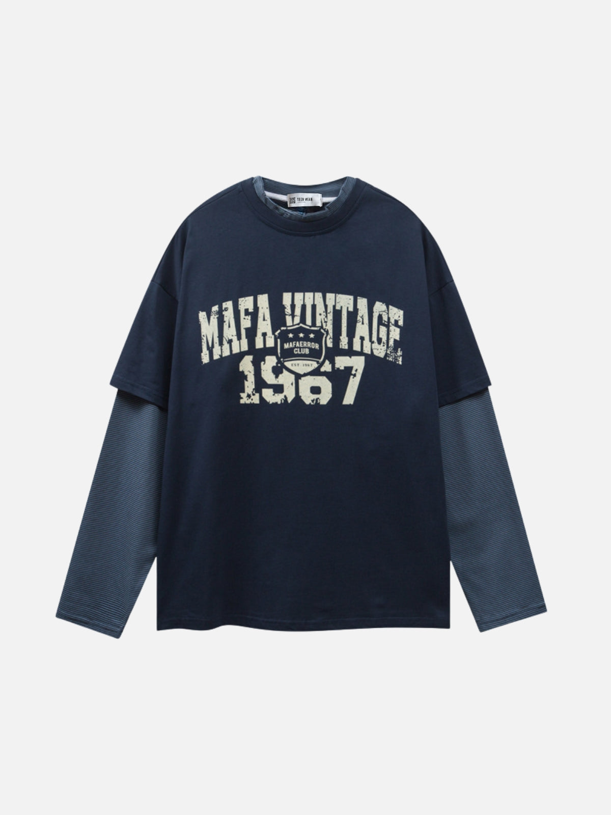 MAFA - Vintage Oversized Graphic Long Sleeve T-Shirt Blue | Teenwear.eu