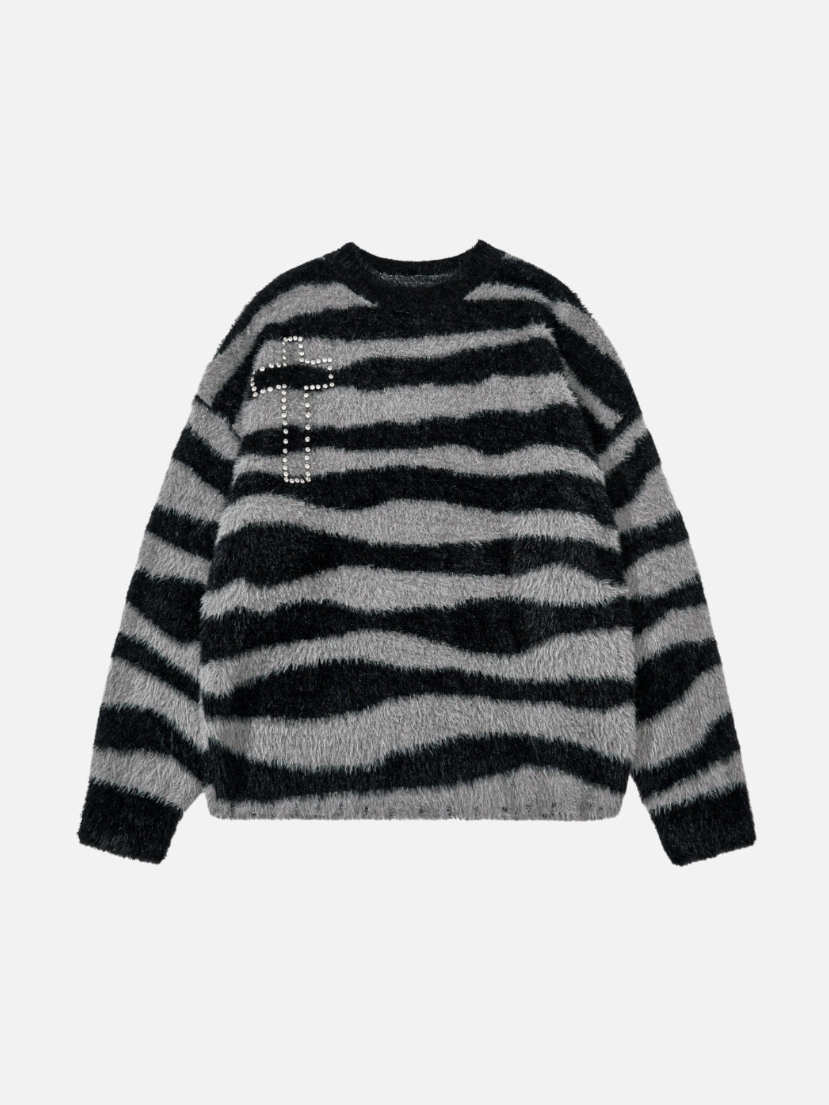 CROSSE - Rhinestone Oversized Graphic Sweater Black | Teenwear.eu