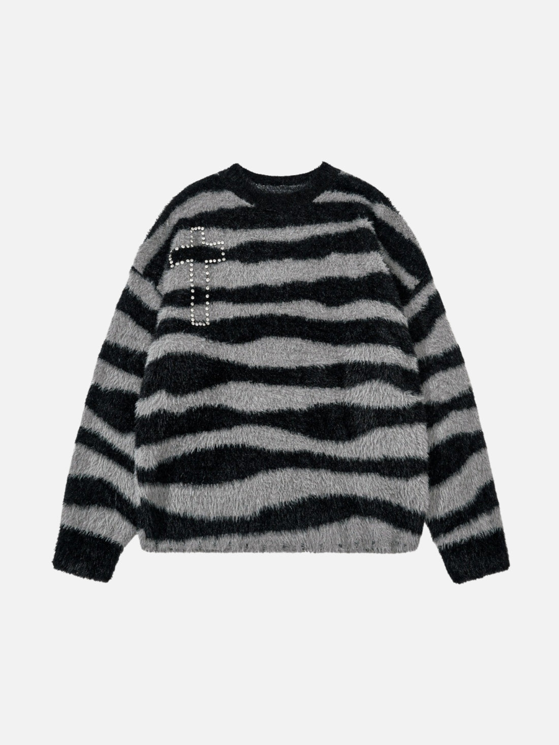 CROSSE - Rhinestone Oversized Graphic Sweater Black | Teenwear.eu