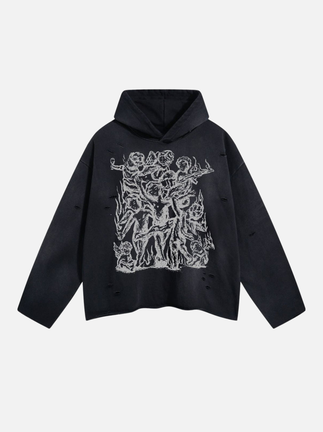 STATUES - Oversized Cropped Print Hoodie Grey | Teenwear.eu