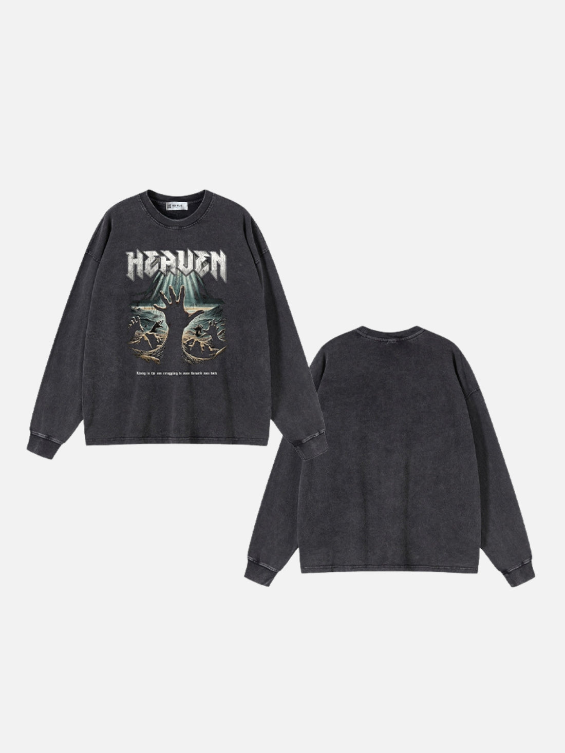 HEAVEN - Oversized Print Long Sleeved T-Shirt Washed Black | Teenwear.eu