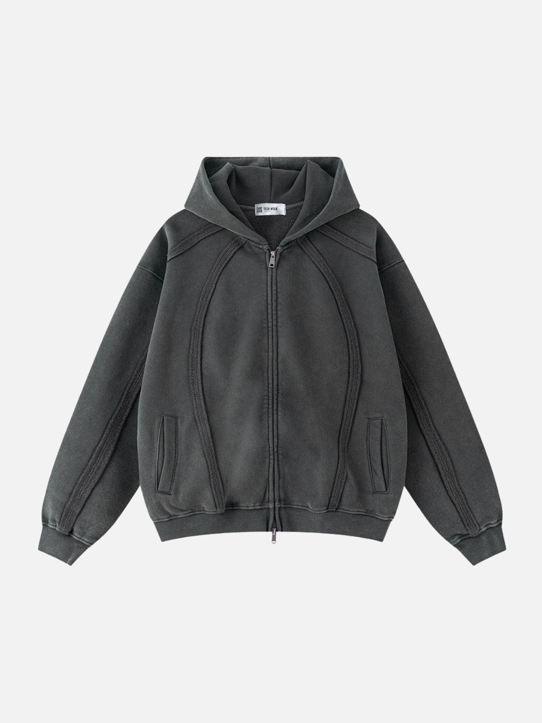 SRIPERS - Premium Oversized Basic Embroidered Zip Up Hoodie Grey | Teenwear.eu