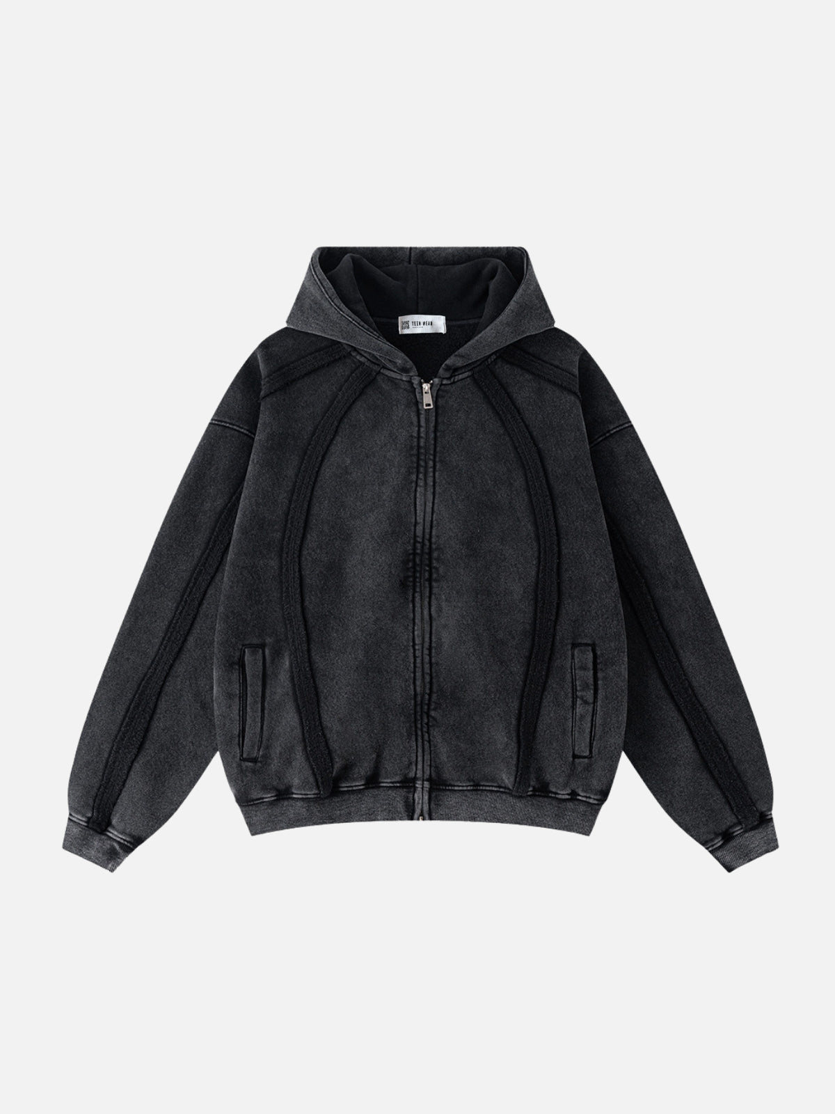 SRIPERS - Premium Oversized Basic Embroidered Zip Up Hoodie Black | Teenwear.eu