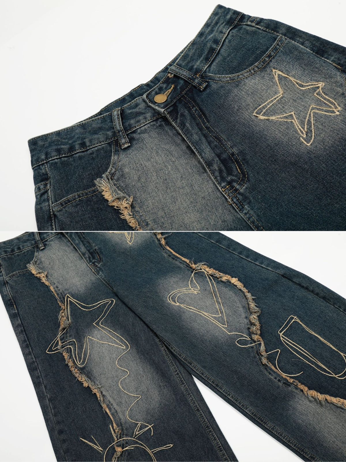 PATCHSTARS - Baggy Embroidered Jeans | Teenwear.eu