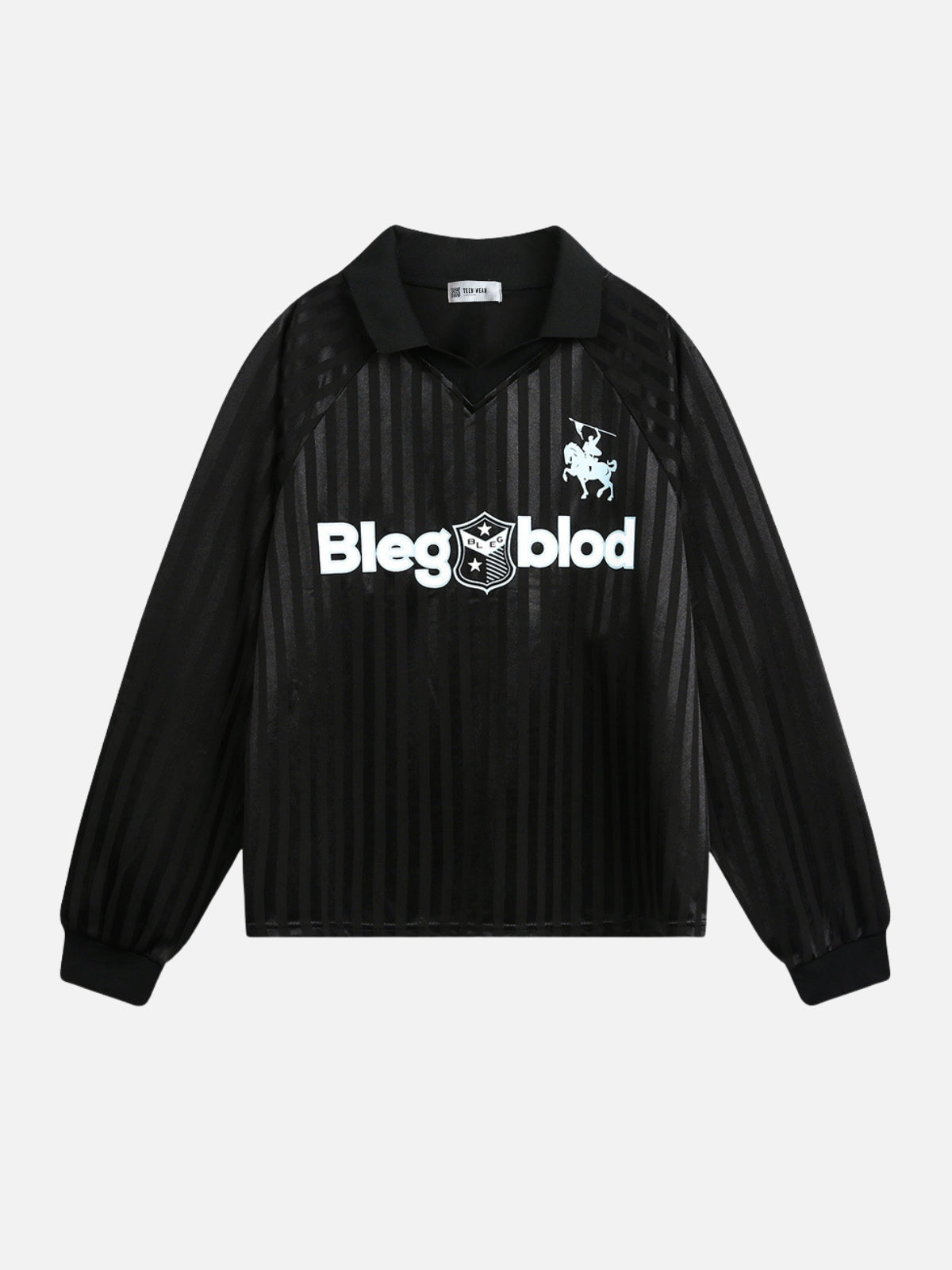 BLEGBLOD - Oversized Print Long Sleeved Polo Jersey Black | Teenwear.eu