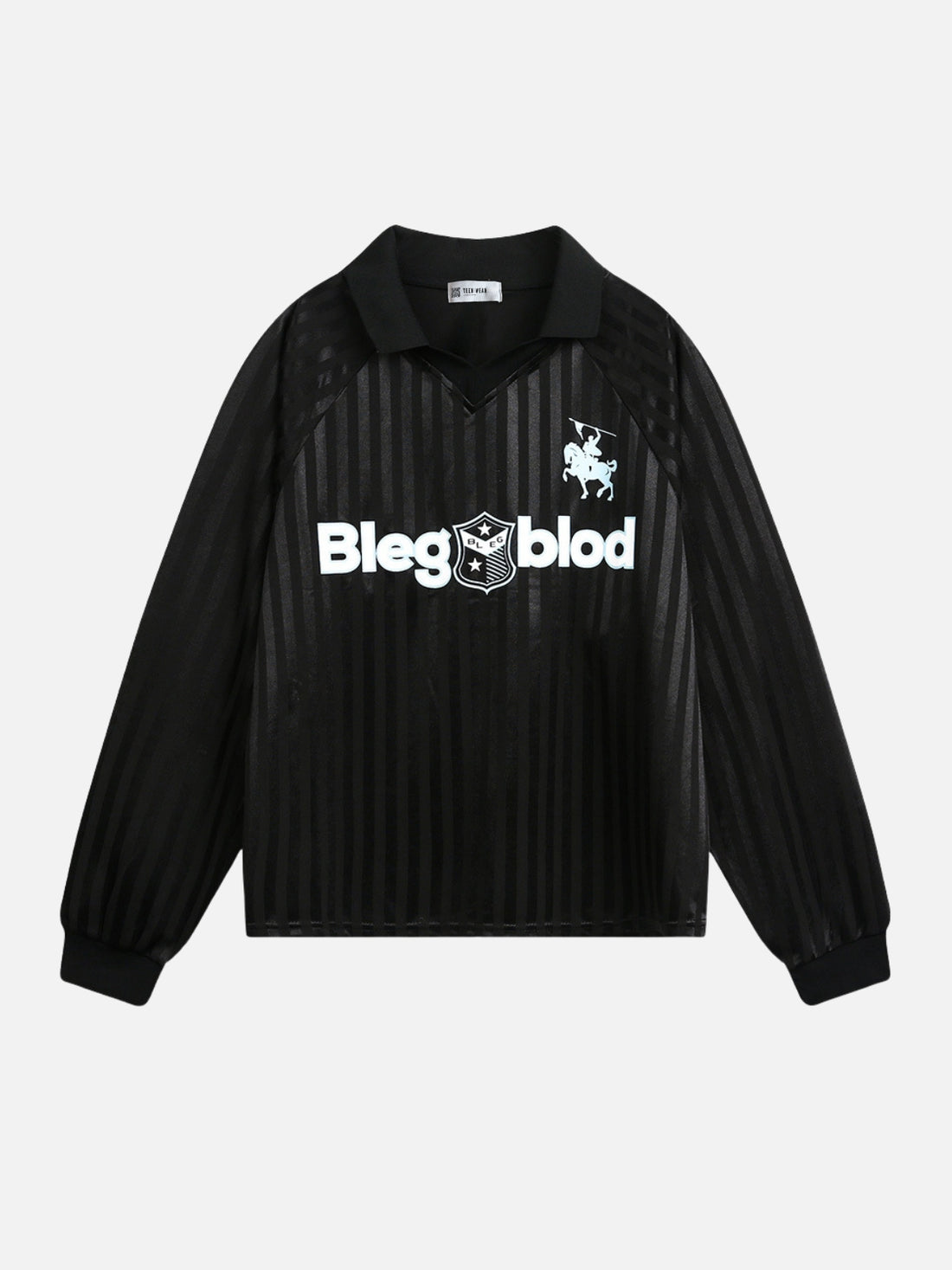 BLEGBLOD - Oversized Print Long Sleeved Polo Jersey Black | Teenwear.eu
