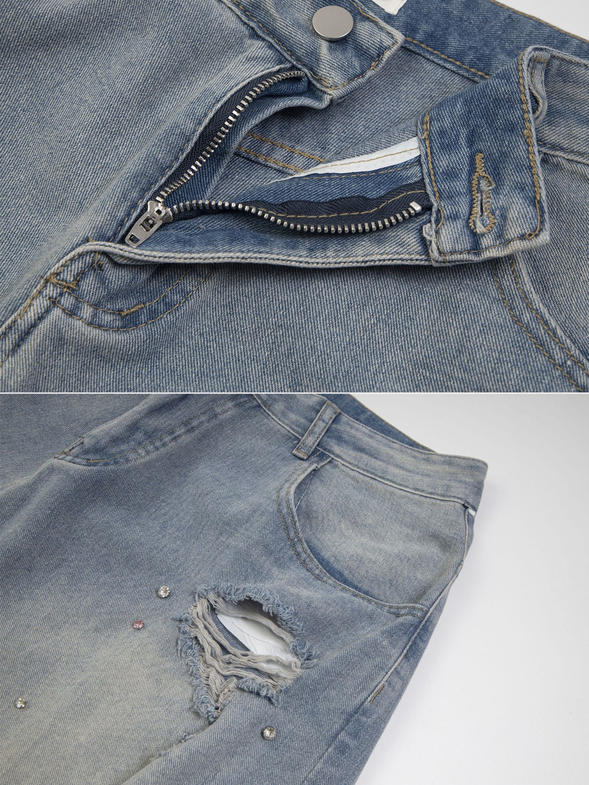 RHINIES - Rhinestone Baggy Denim Shorts | Teenwear.eu