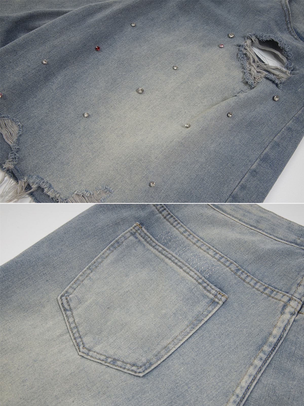 RHINIES - Rhinestone Baggy Denim Shorts | Teenwear.eu