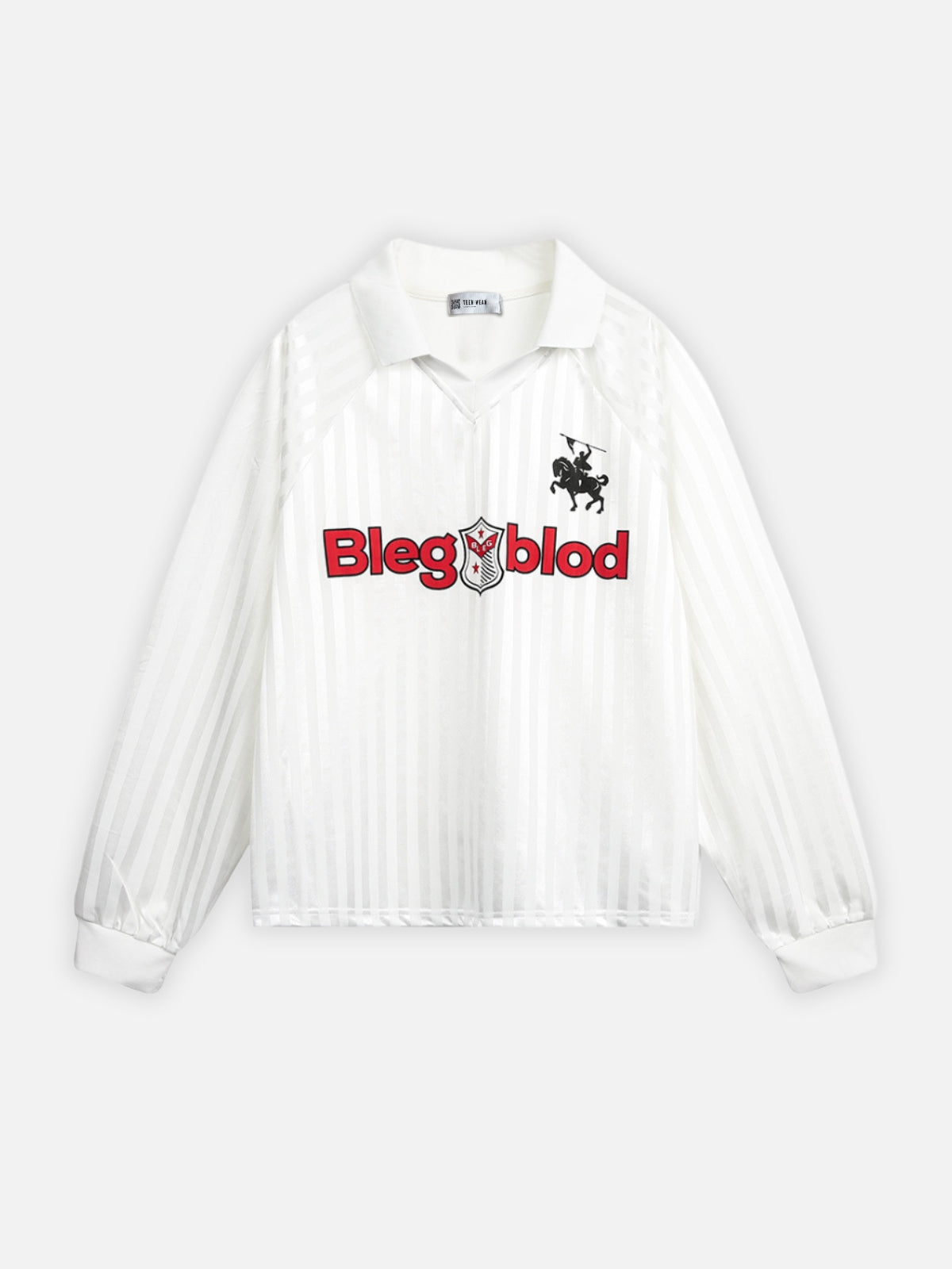 BLEGBLOD - Oversized Print Long Sleeved Polo Jersey White | Teenwear.eu