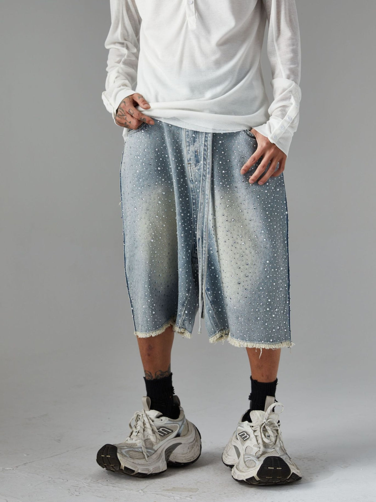 GLAMORCE - Rhinestone Loose Denim Jorts | Teenwear.eu