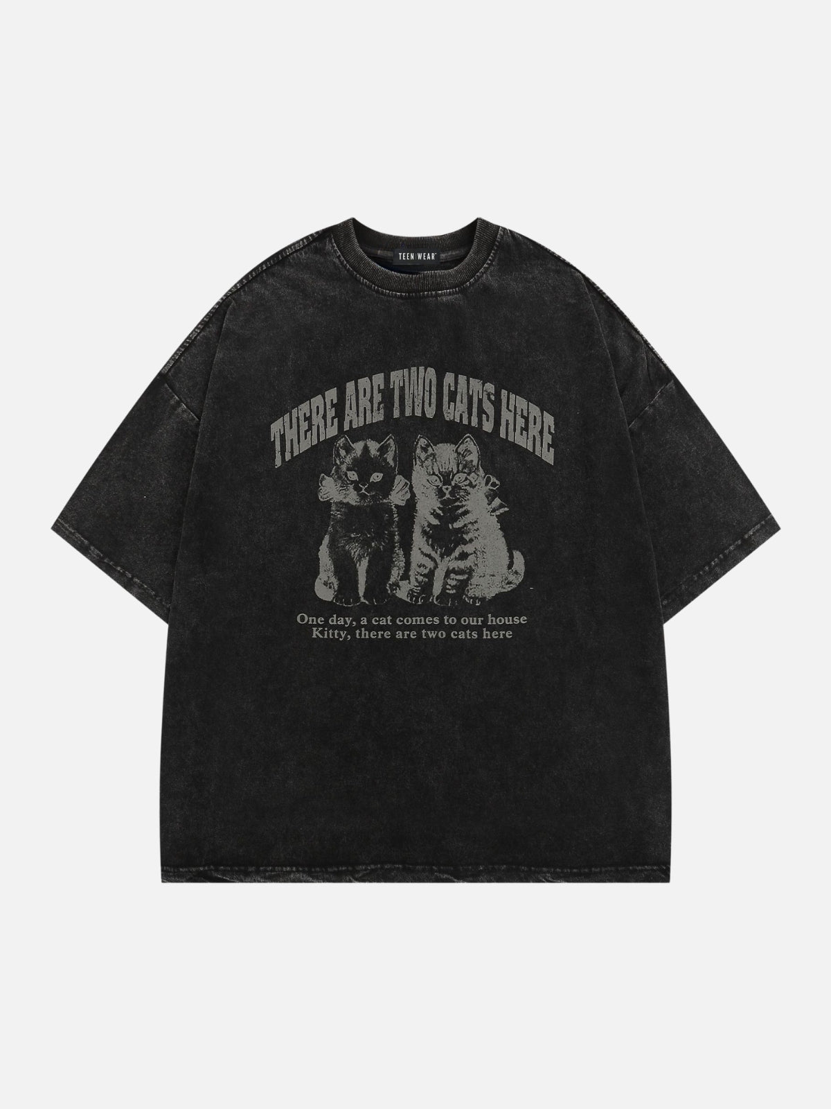 TWO CATS - Oversized Print T-Shirt Washed Black | Teenwear.eu