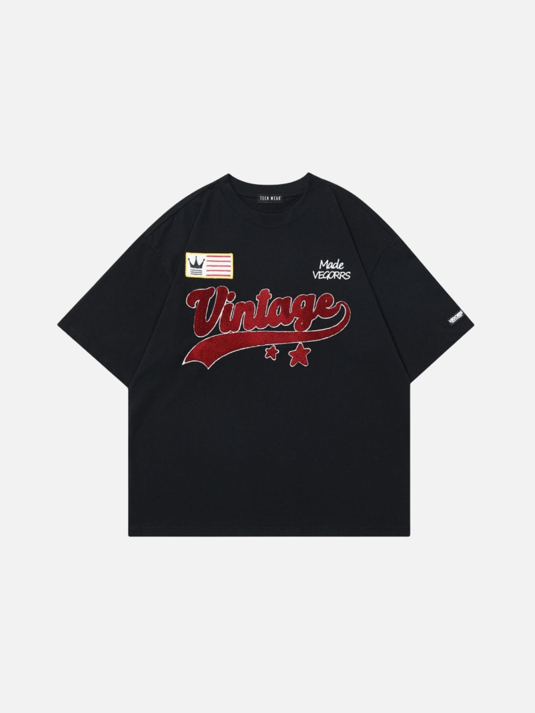 VINTAGE - Oversized Embroidered T-Shirt Black | Teenwear.eu