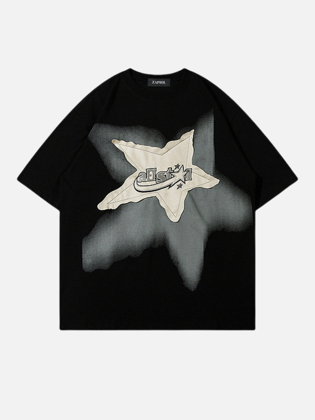 STAR PATCH - Oversized Embroidered T-shirt Black | Teenwear.eu