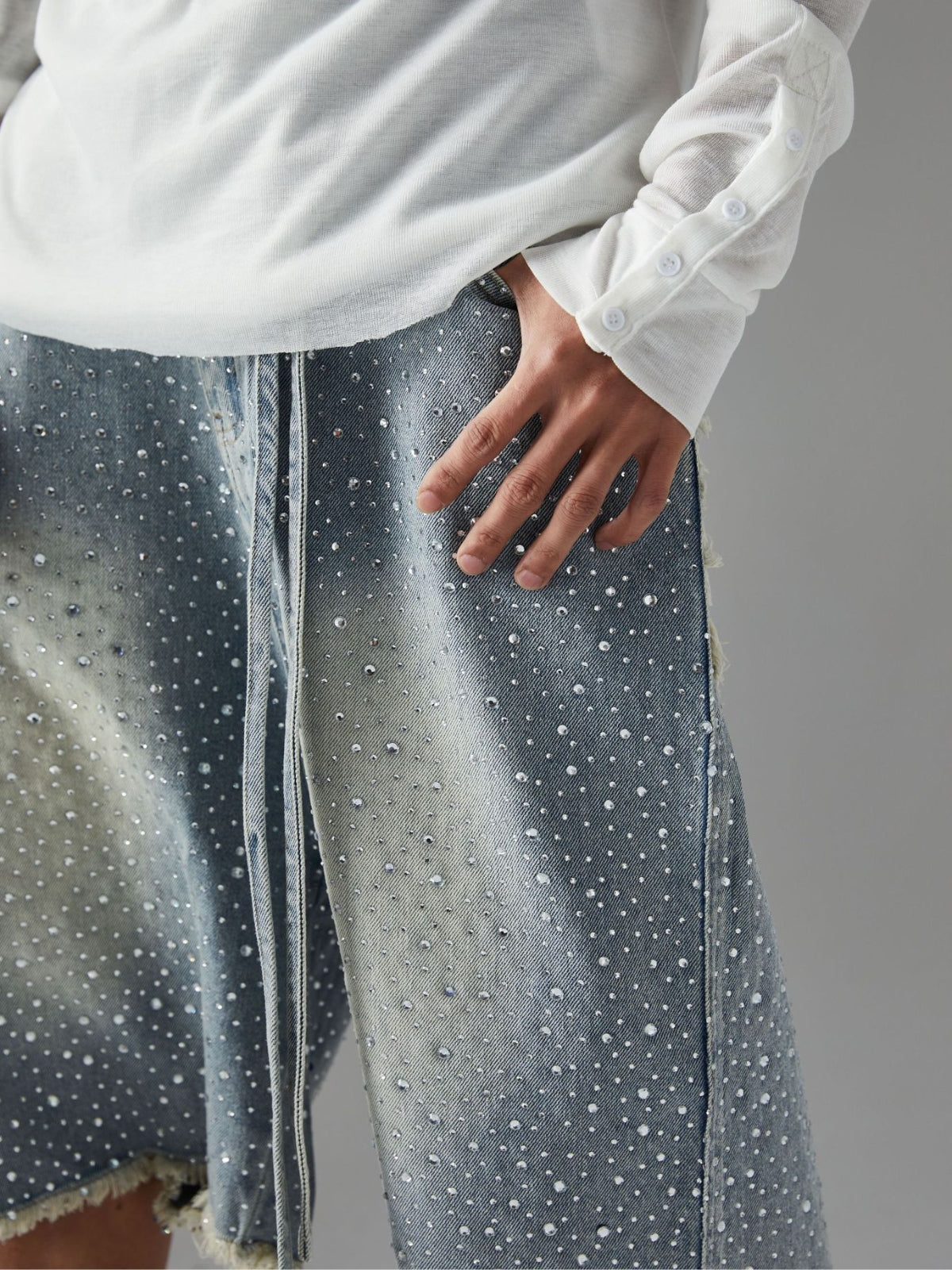 GLAMORCE - Rhinestone Loose Denim Jorts | Teenwear.eu