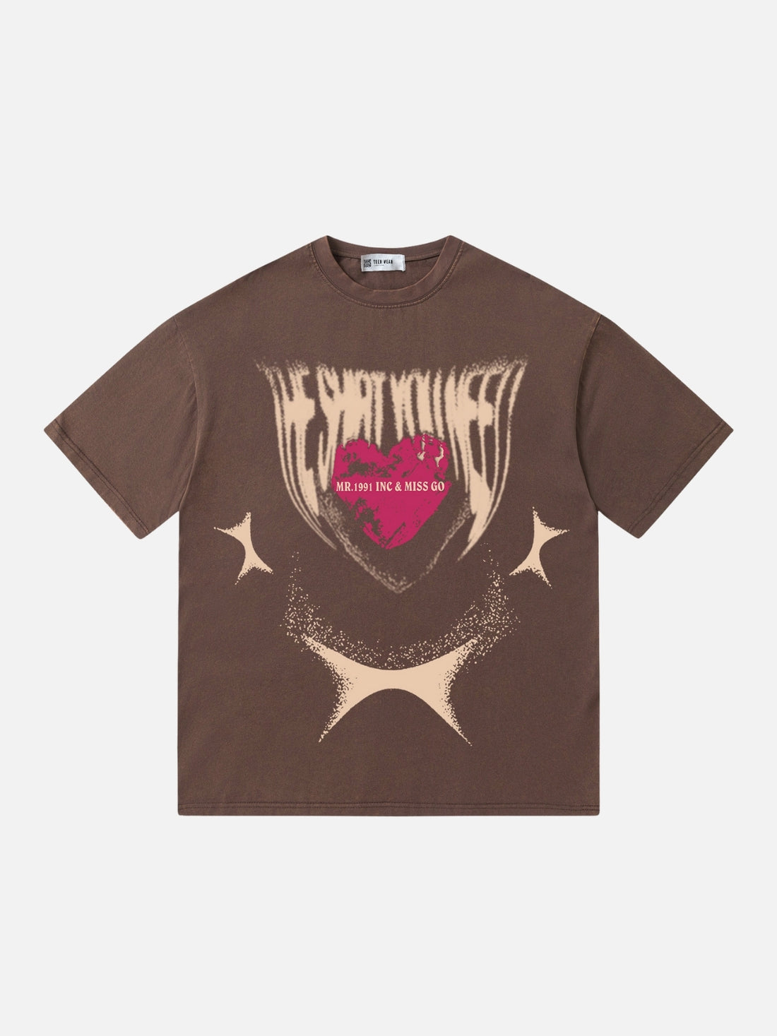 MISS GO - Oversized Print T-shirt Brown | Teenwear.eu