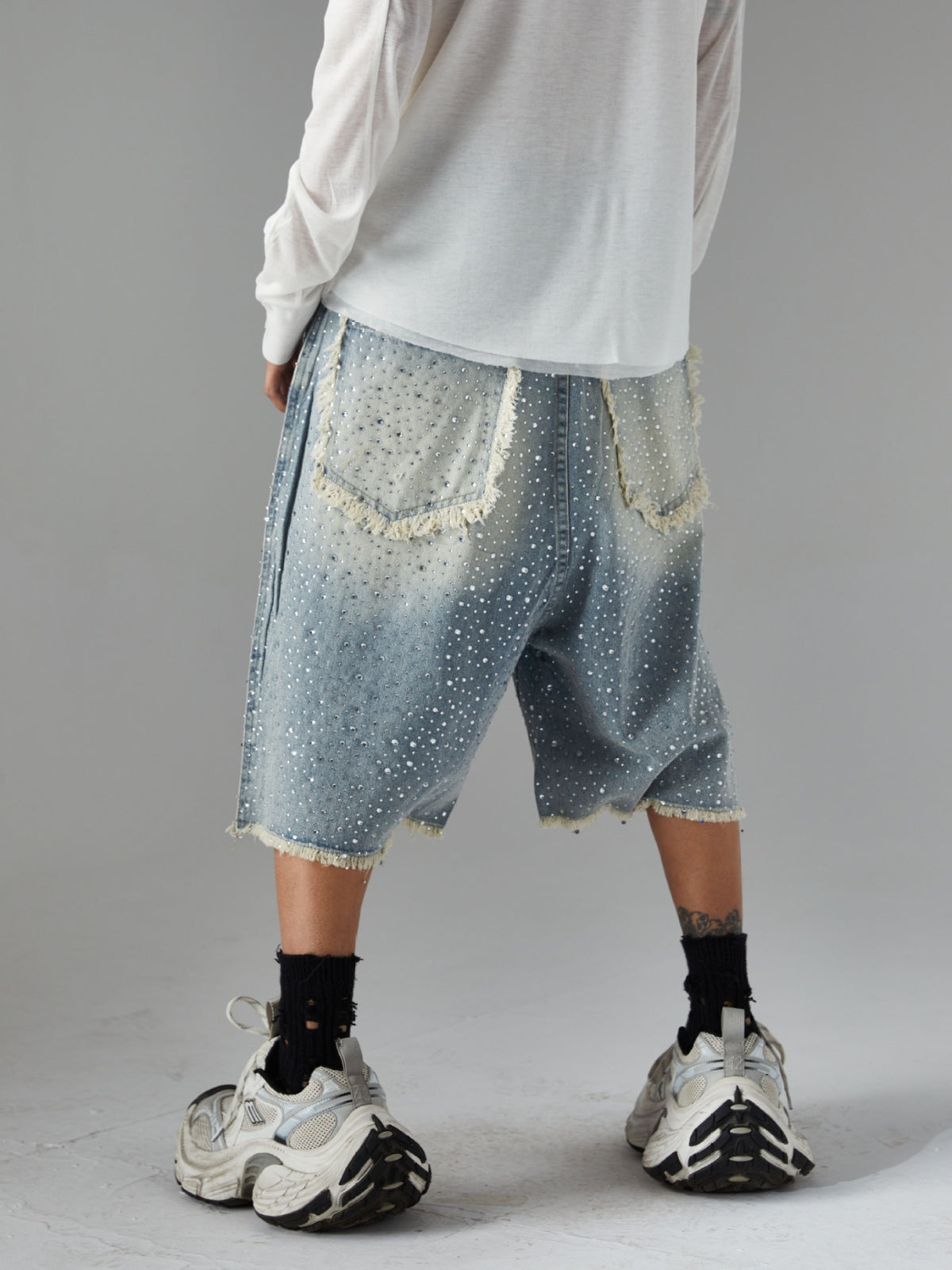 GLAMORCE - Rhinestone Loose Denim Jorts | Teenwear.eu