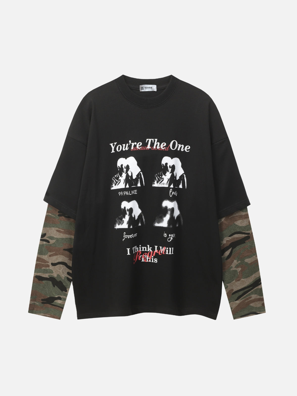 THE ONE - Oversized Print Camo Long Sleeved T-Shirt Black | Teenwear.eu