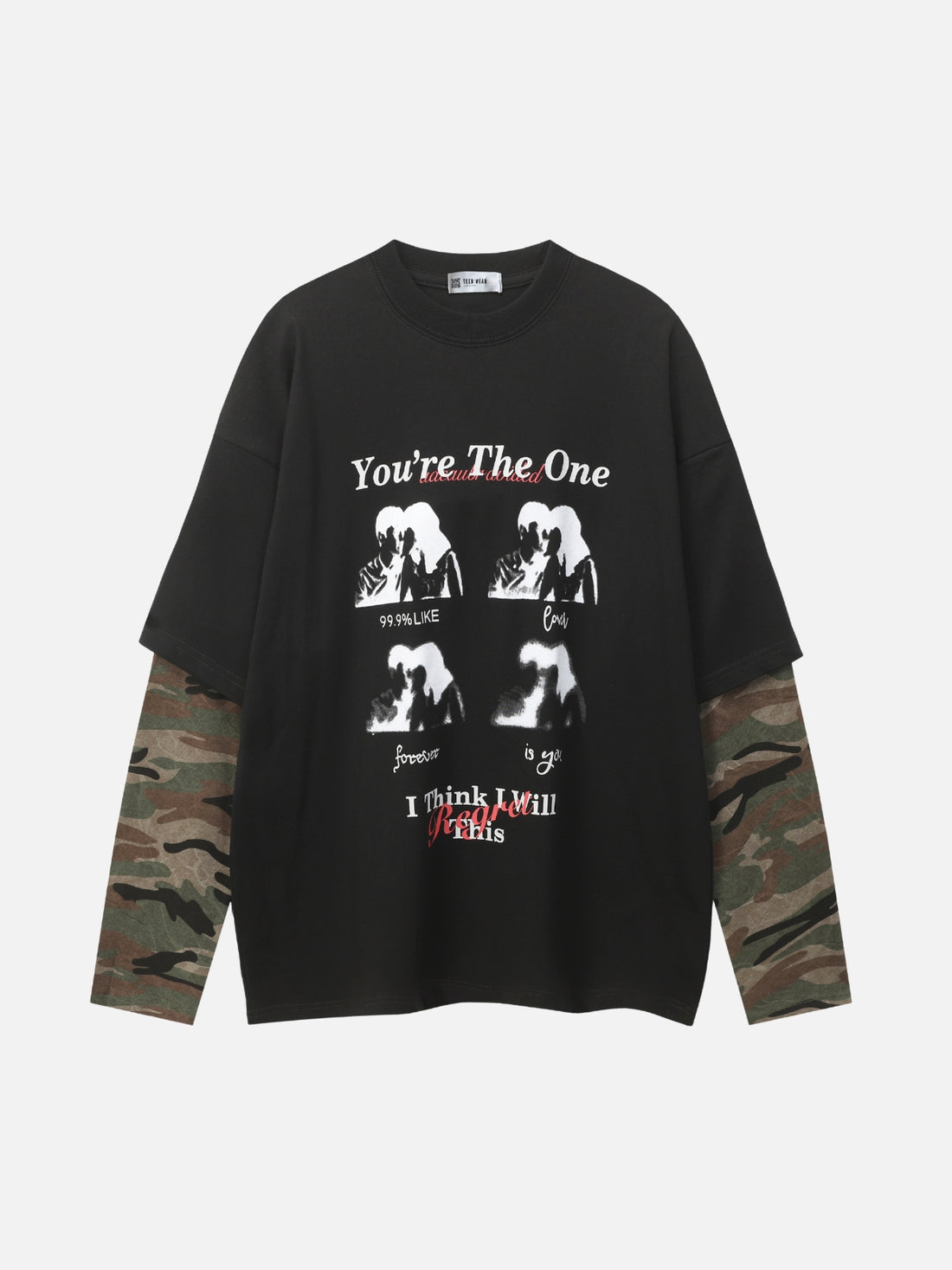 THE ONE - Oversized Print Camo Long Sleeved T-Shirt Black | Teenwear.eu